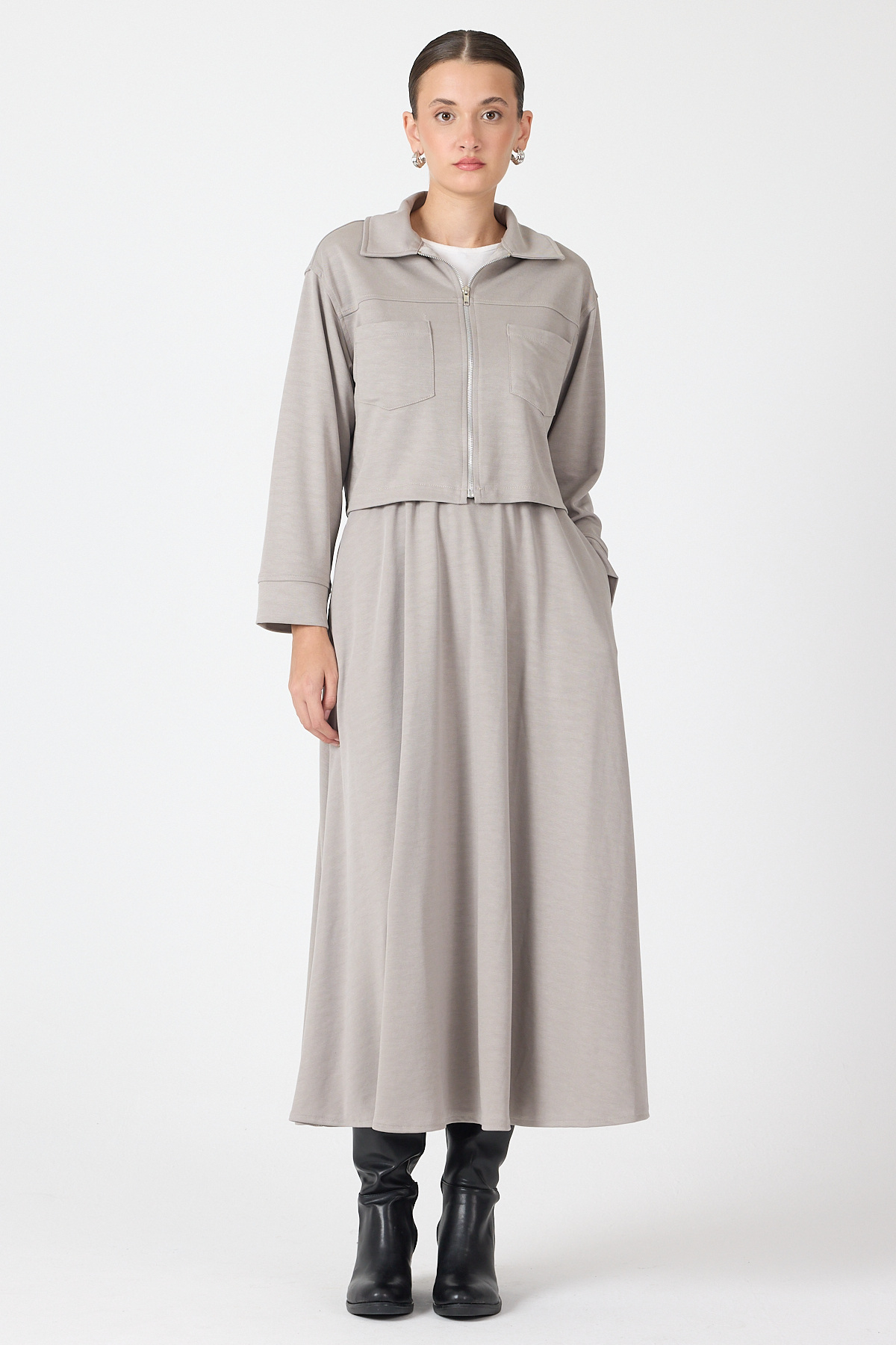 Gri Yumuşak Dokulu Ceket Etek Takım 8150A - 6