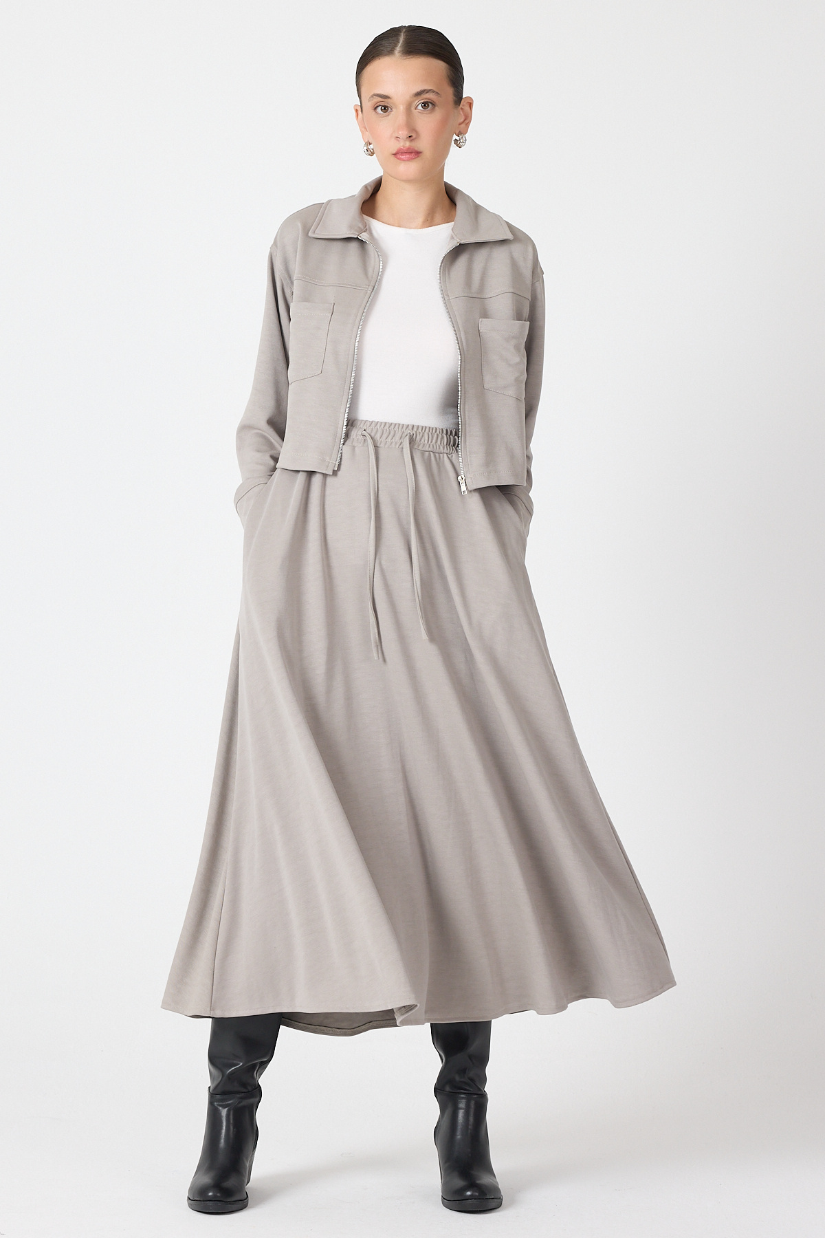 Gri Yumuşak Dokulu Ceket Etek Takım 8150A - RAYS