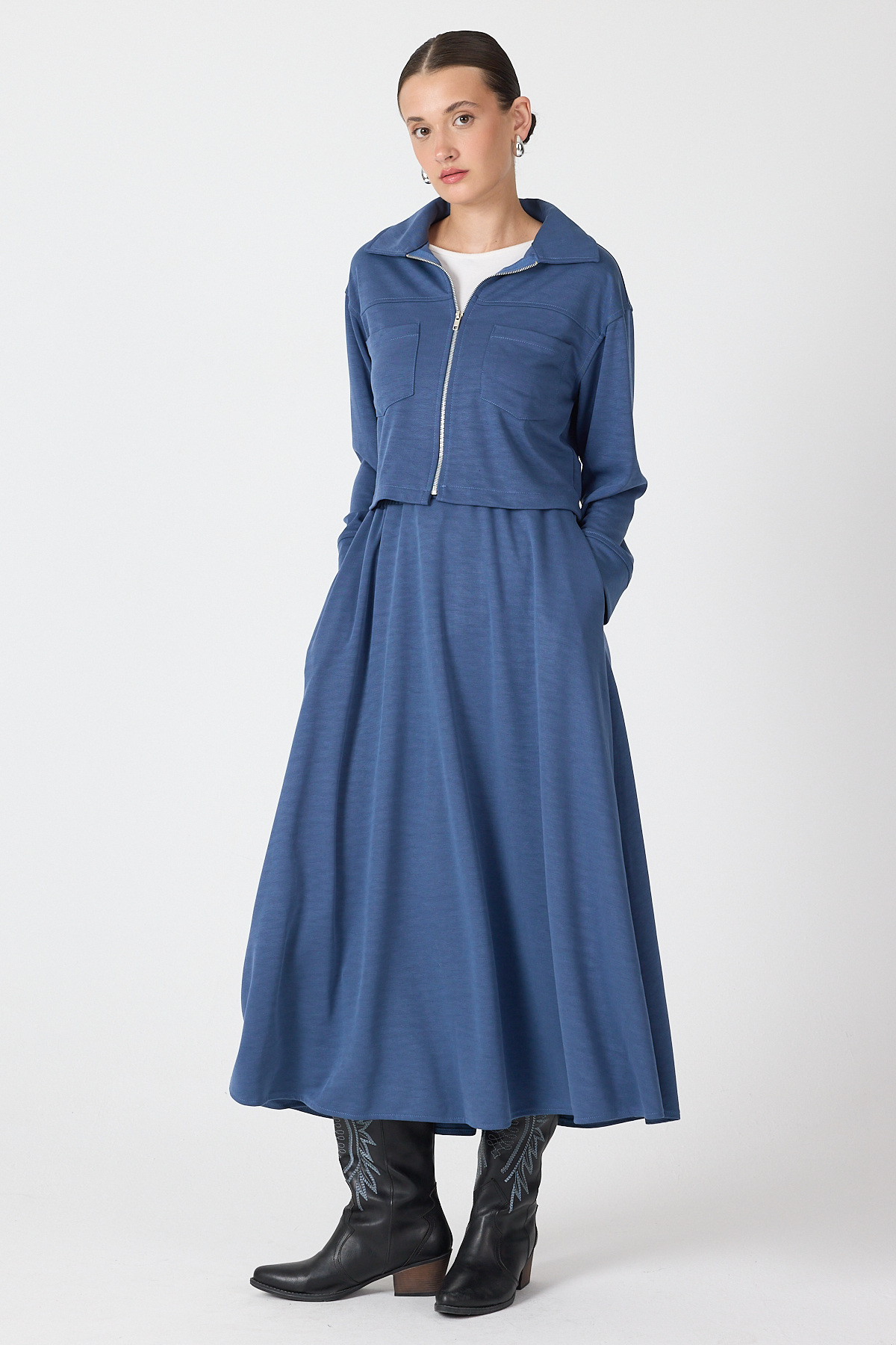 İndigo Yumuşak Dokulu Ceket Etek Takım 8150A - RAYS