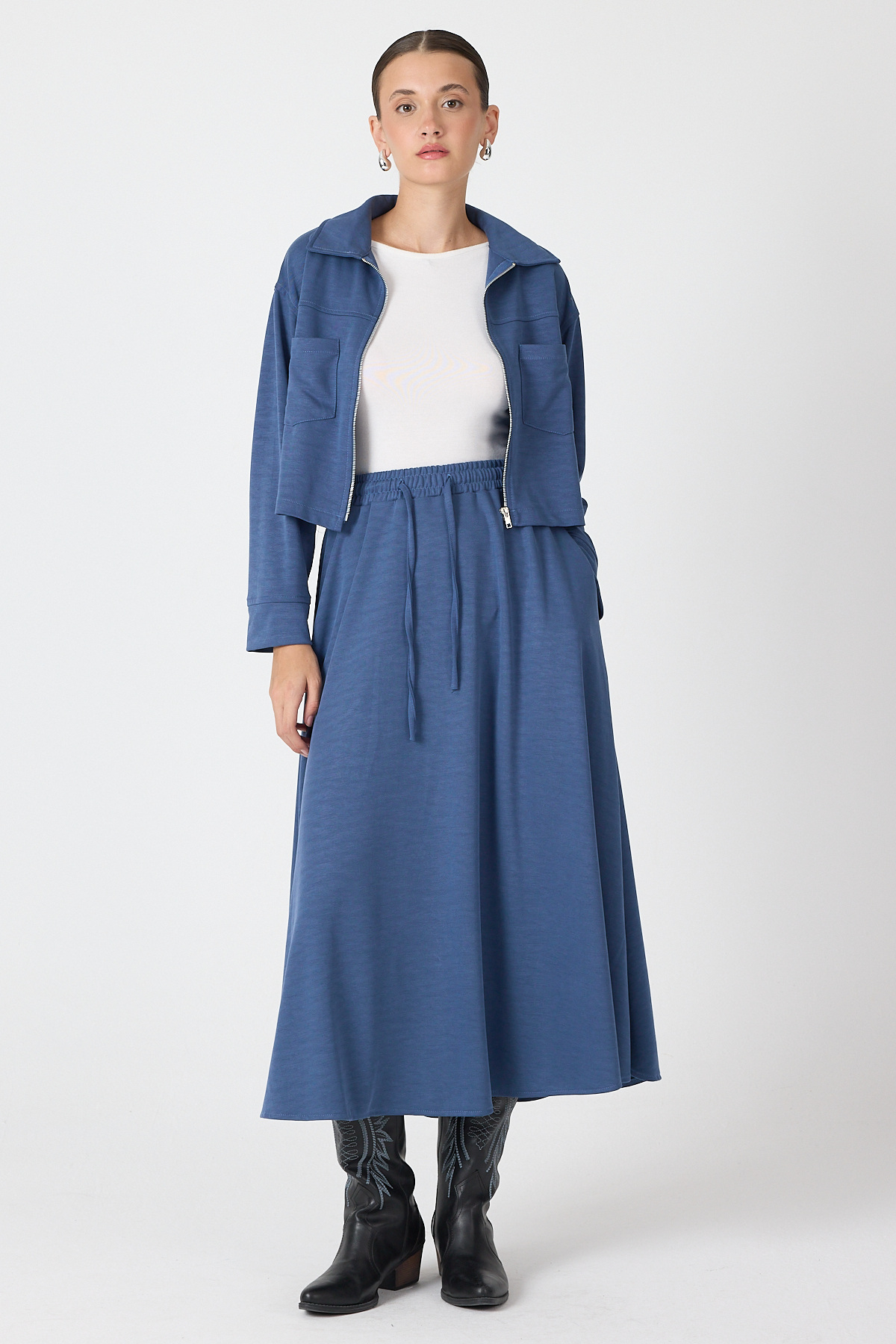 İndigo Yumuşak Dokulu Ceket Etek Takım 8150A - RAYS