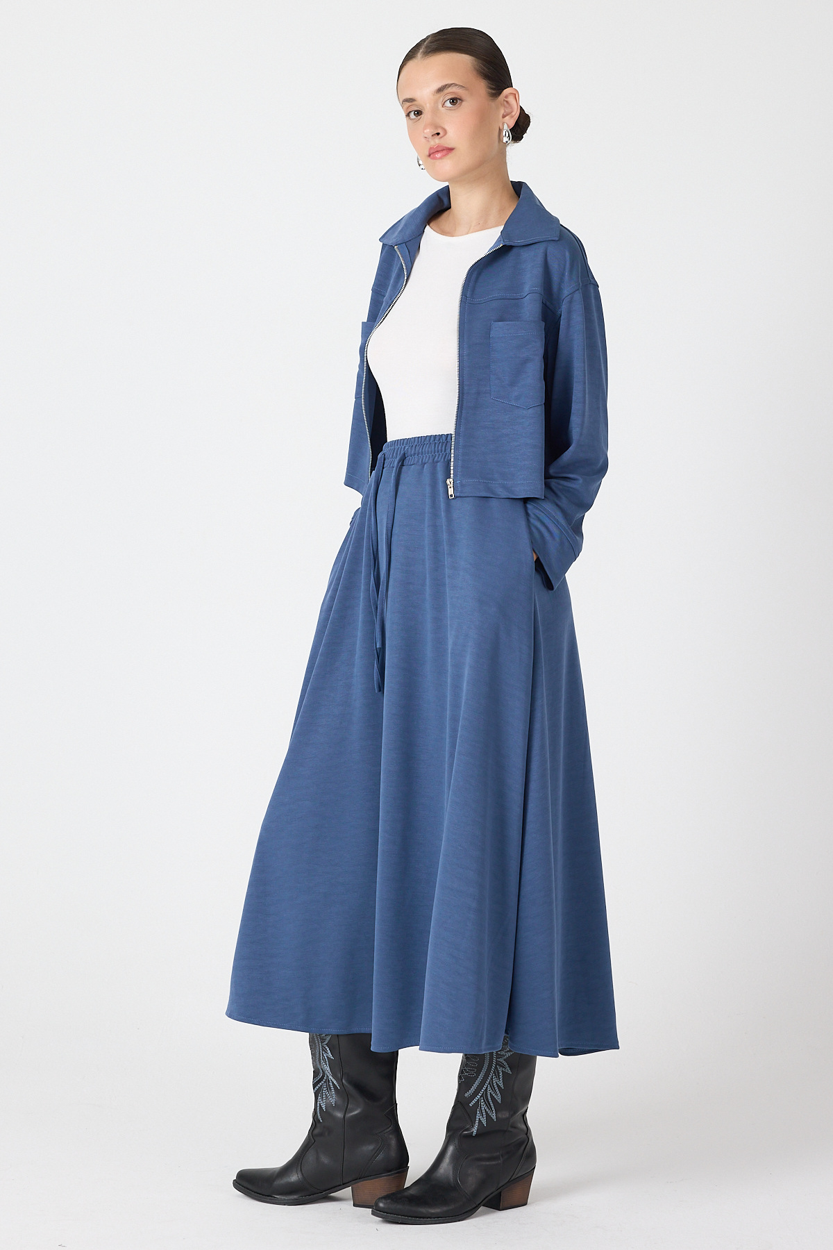 İndigo Yumuşak Dokulu Ceket Etek Takım 8150A - 6