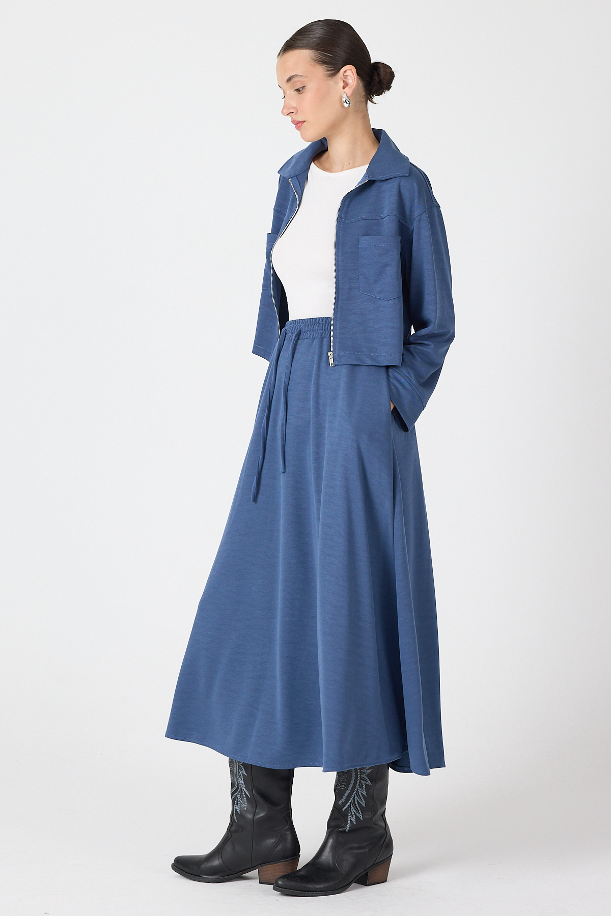 İndigo Yumuşak Dokulu Ceket Etek Takım 8150A - RAYS