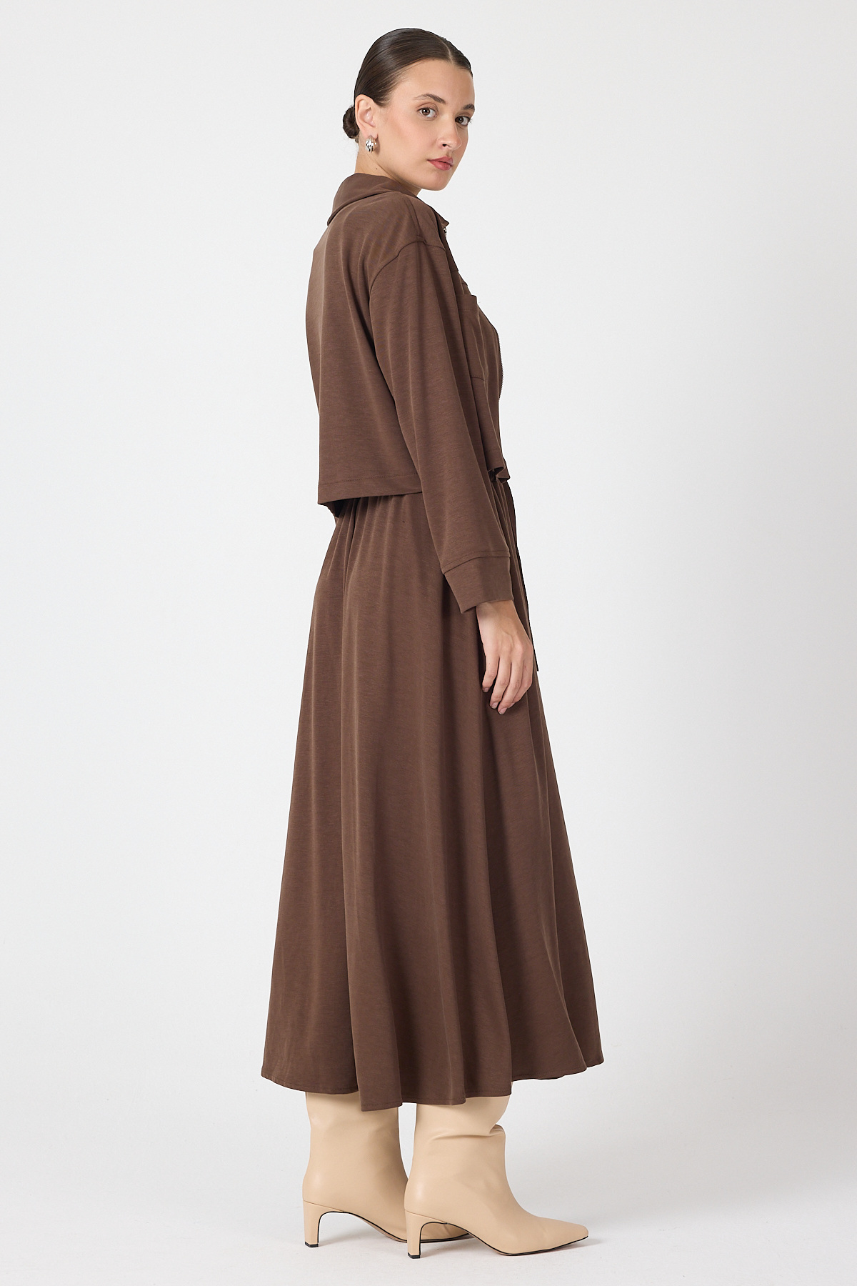Kahve Yumuşak Dokulu Ceket Etek Takım 8150A - 5