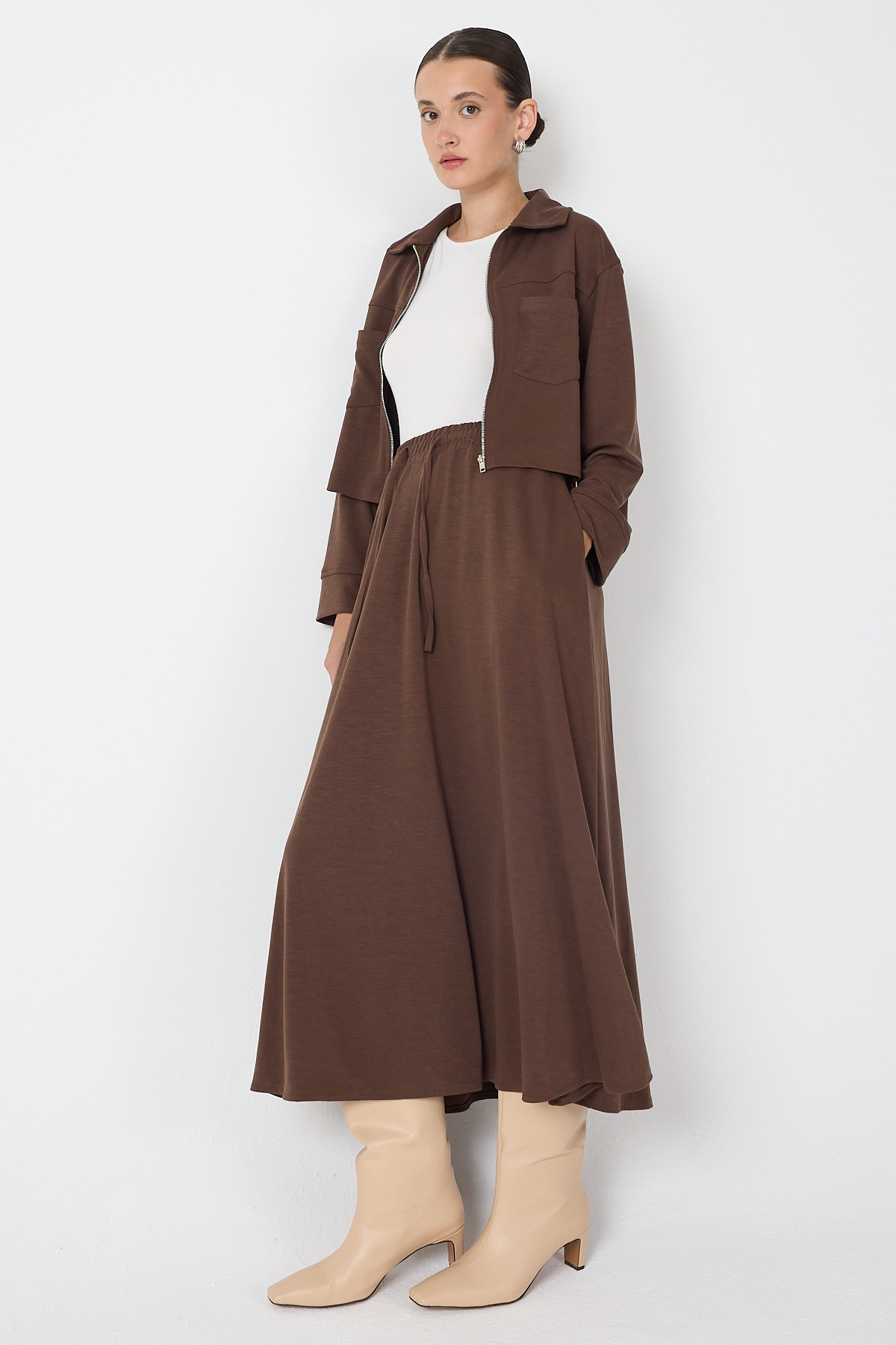 Kahve Yumuşak Dokulu Ceket Etek Takım 8150A - 2