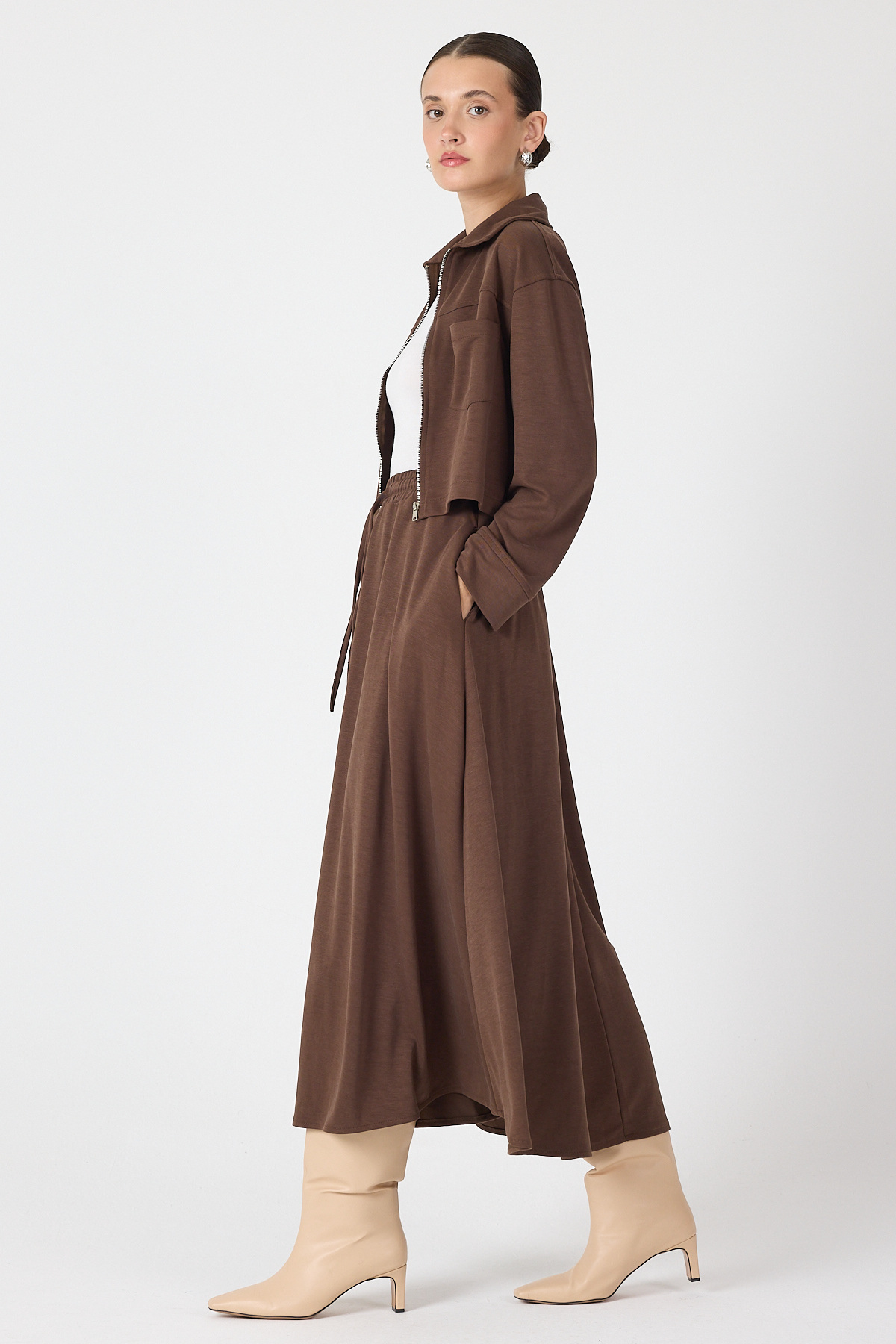 Kahve Yumuşak Dokulu Ceket Etek Takım 8150A - 7