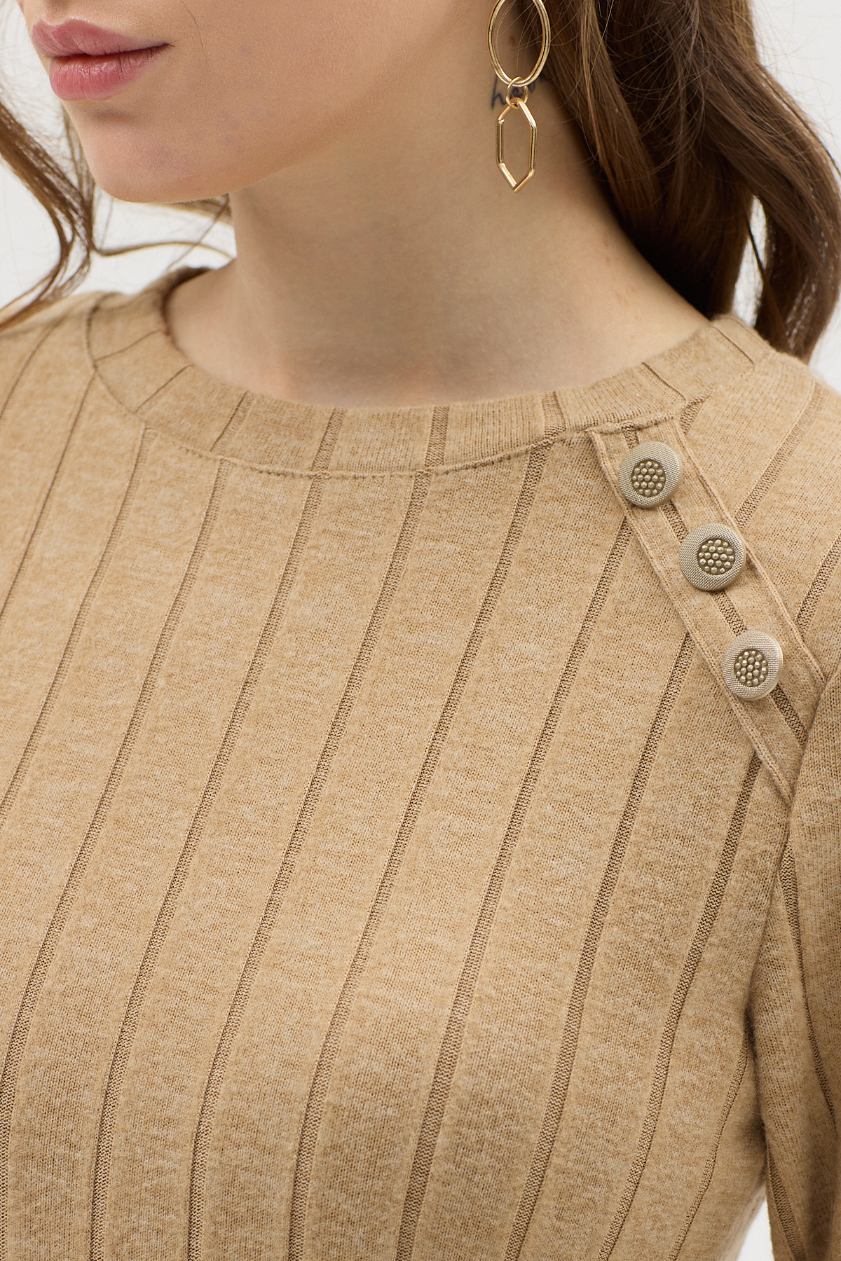 Vizon Omuz Düğme Detaylı Triko Uzun Elbise 8154A - 4