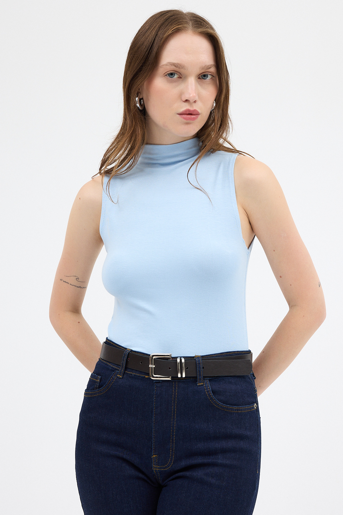 Mavi Kadın Kolsuz Yüksek Yaka Body 8155A - 6