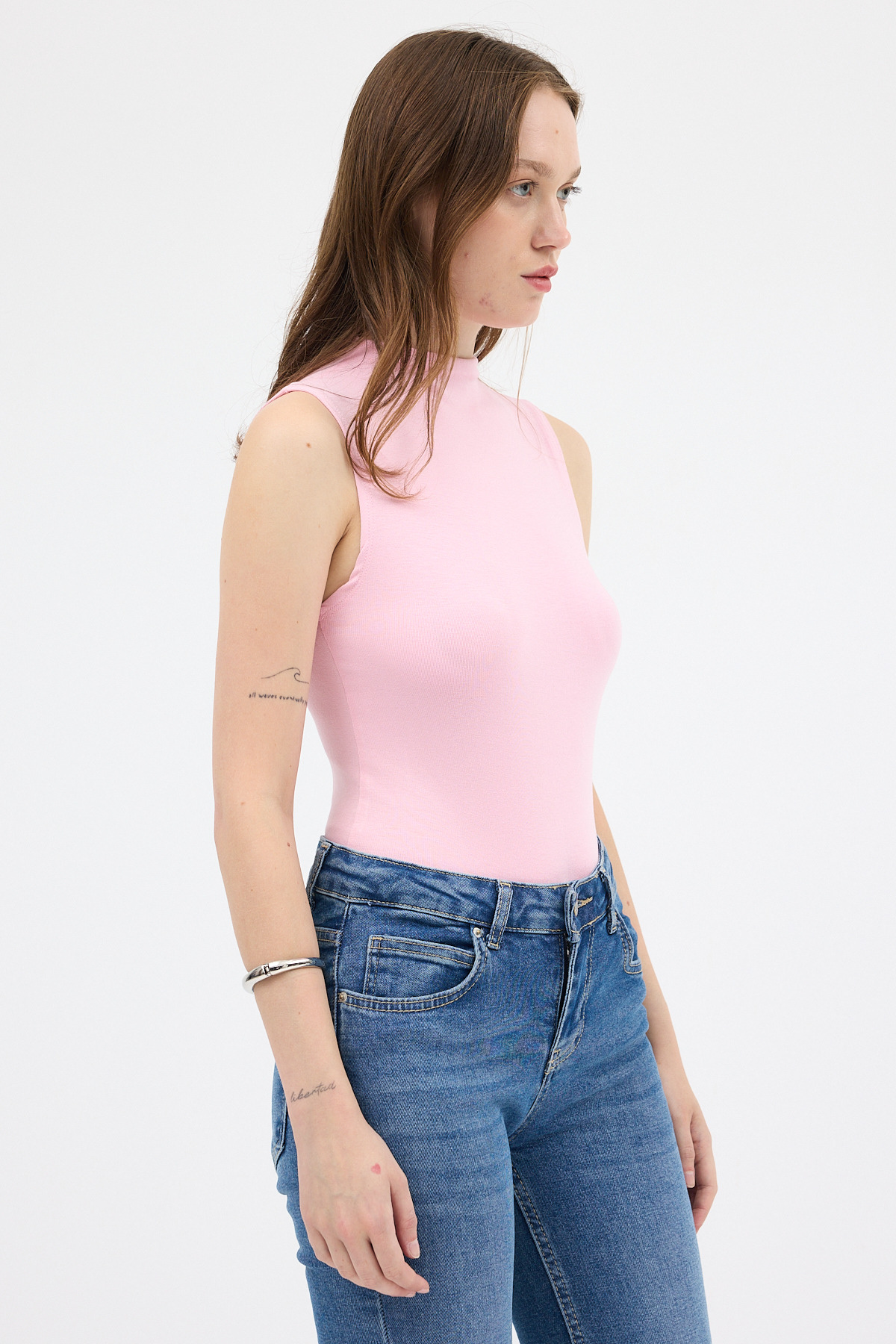 Pembe Kadın Kolsuz Yüksek Yaka Body 8155A - RAYS
