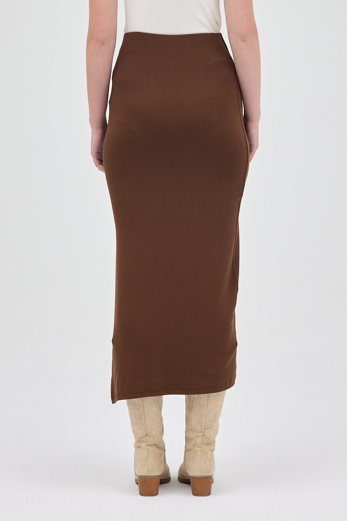 Kahve Likralı Uzun Lastik Bel Etek 8157A - 5