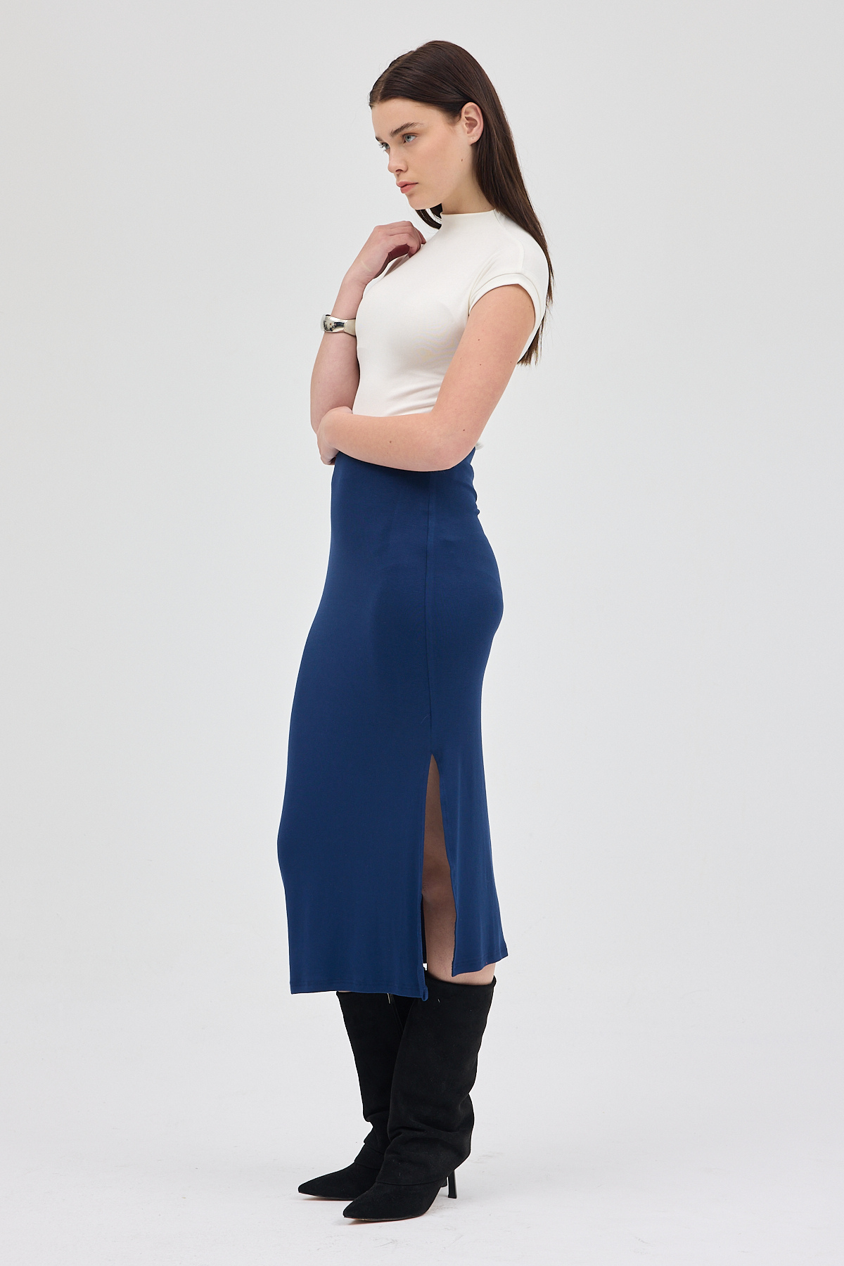 Laci Likralı Uzun Lastik Bel Etek 8157A - 7