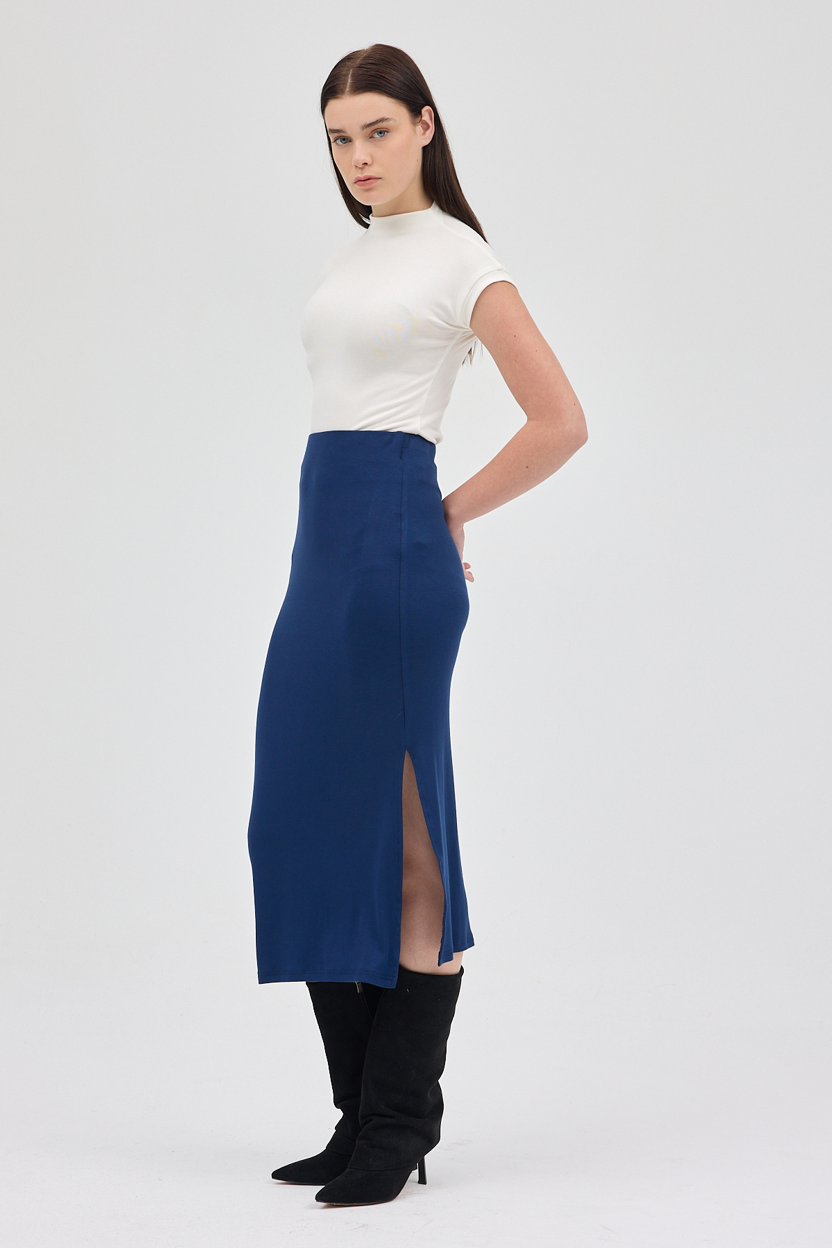 Laci Likralı Uzun Lastik Bel Etek 8157A 