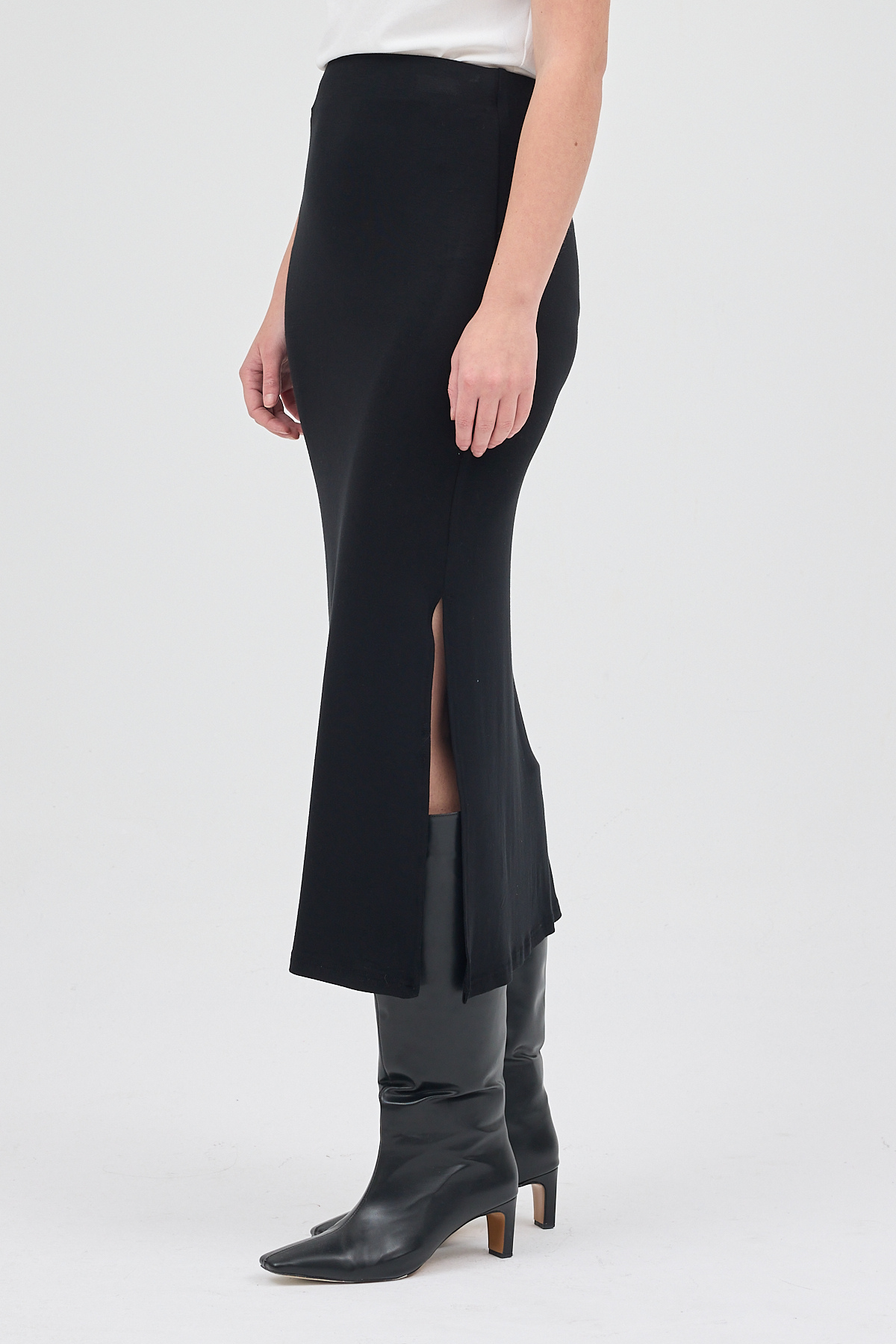 Siyah Likralı Uzun Lastik Bel Etek 8157A - RAYS