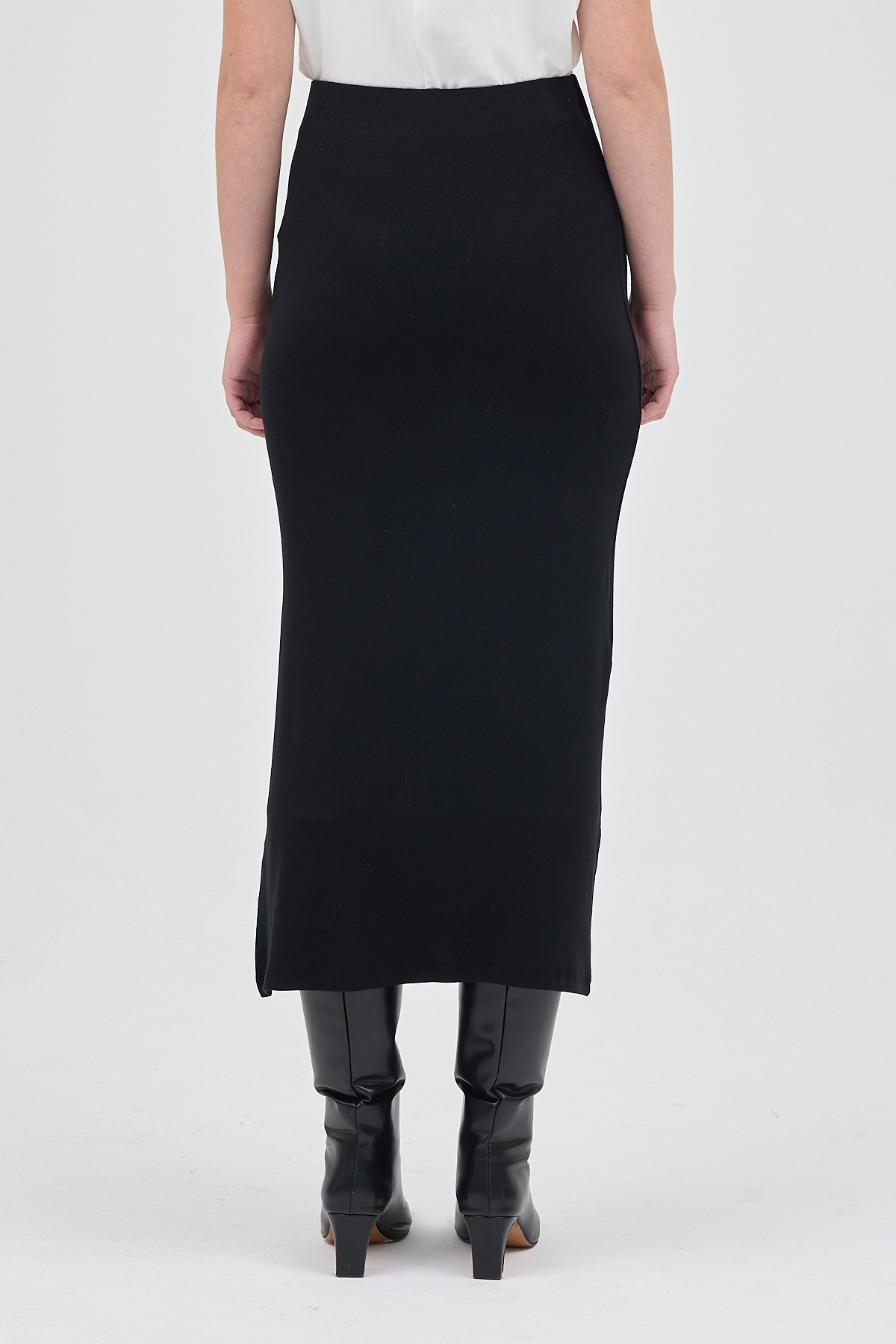 Siyah Likralı Uzun Lastik Bel Etek 8157A - 5