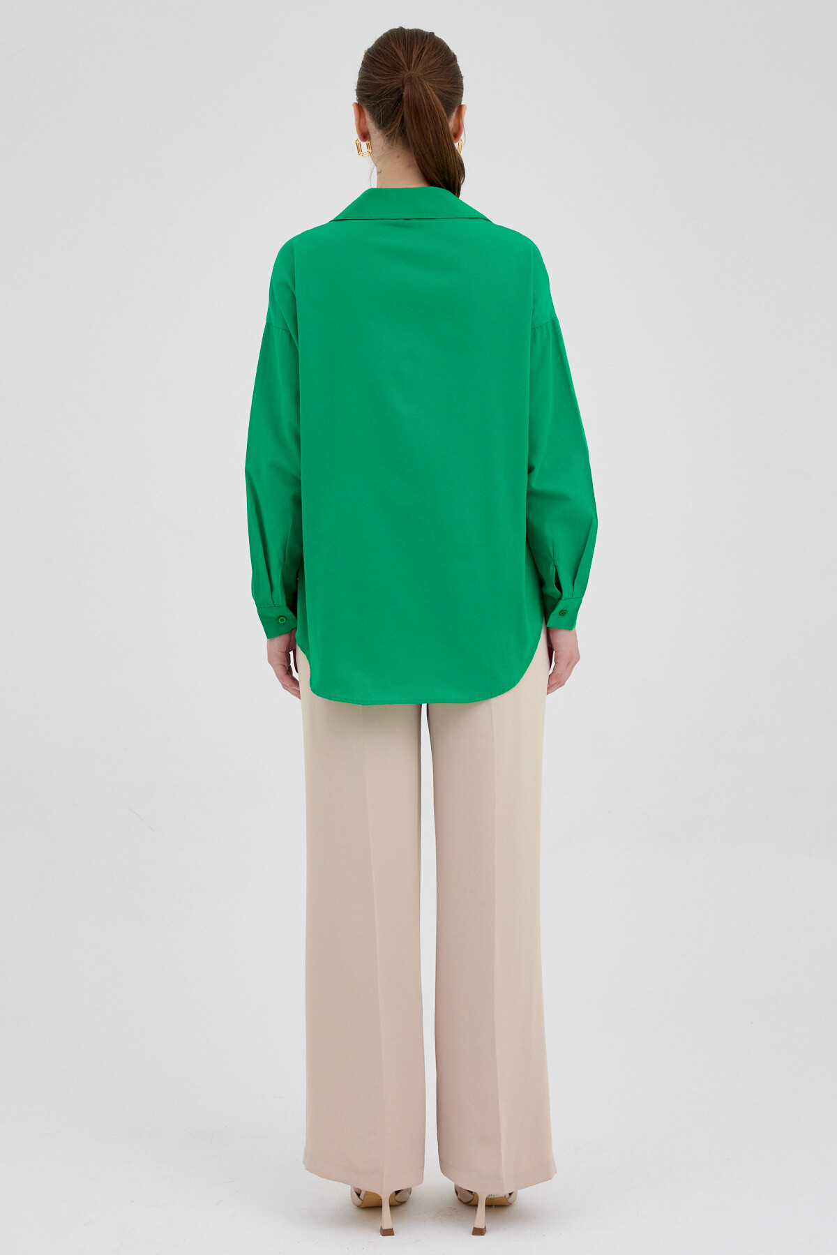 Benetton Yeşili Tek Cepli Oversize Gömlek 8158A - 5