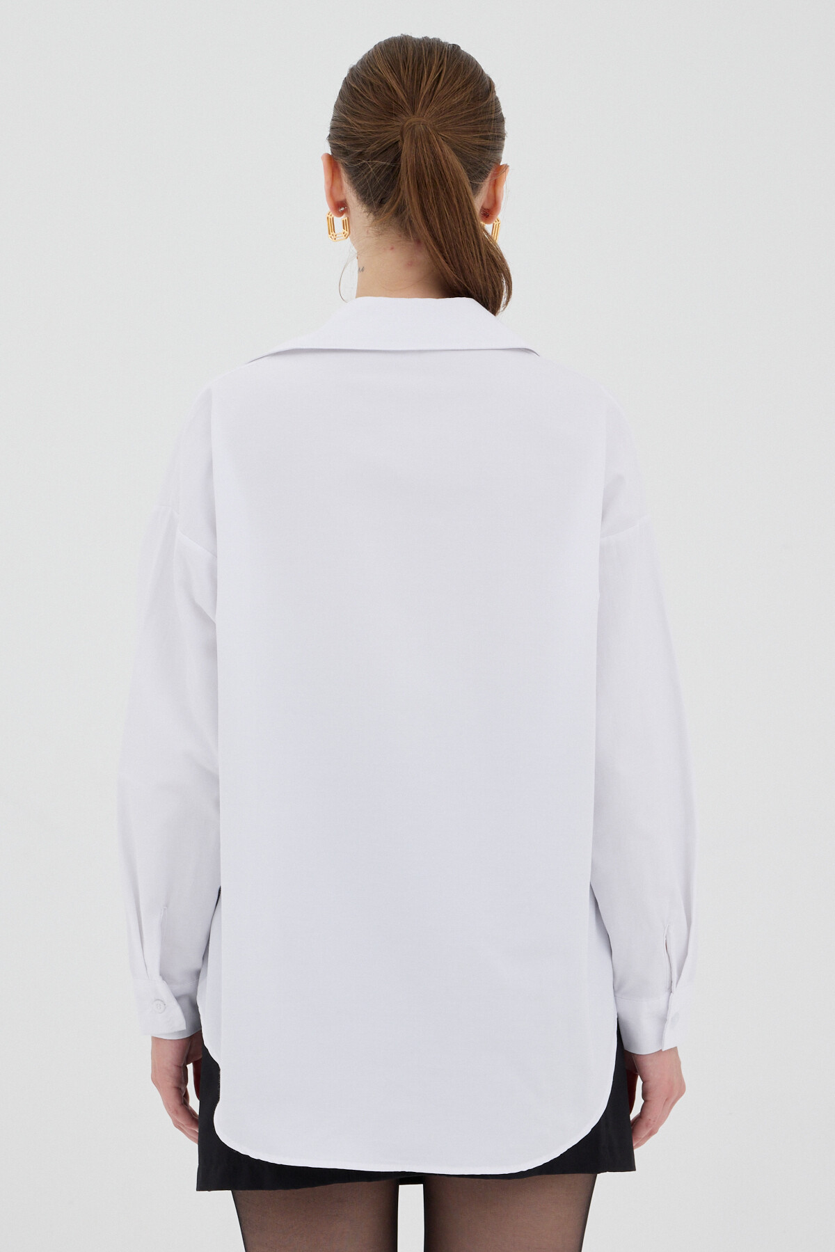 Beyaz Tek Cepli Oversize Gömlek 8158A - 5