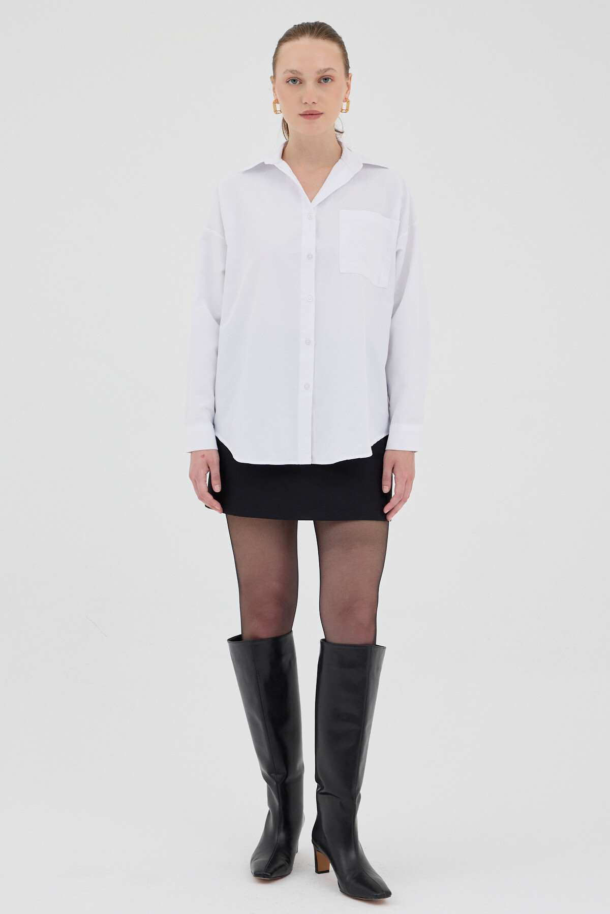 Beyaz Tek Cepli Oversize Gömlek 8158A - 3