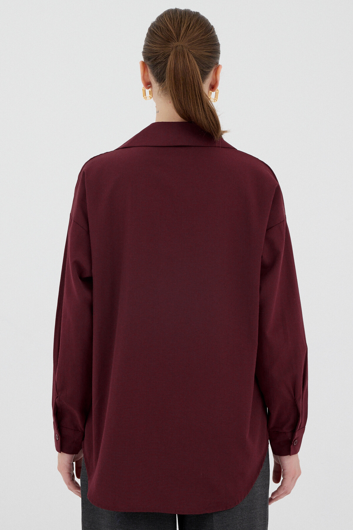 Bordo Tek Cepli Oversize Gömlek 8158A - 5