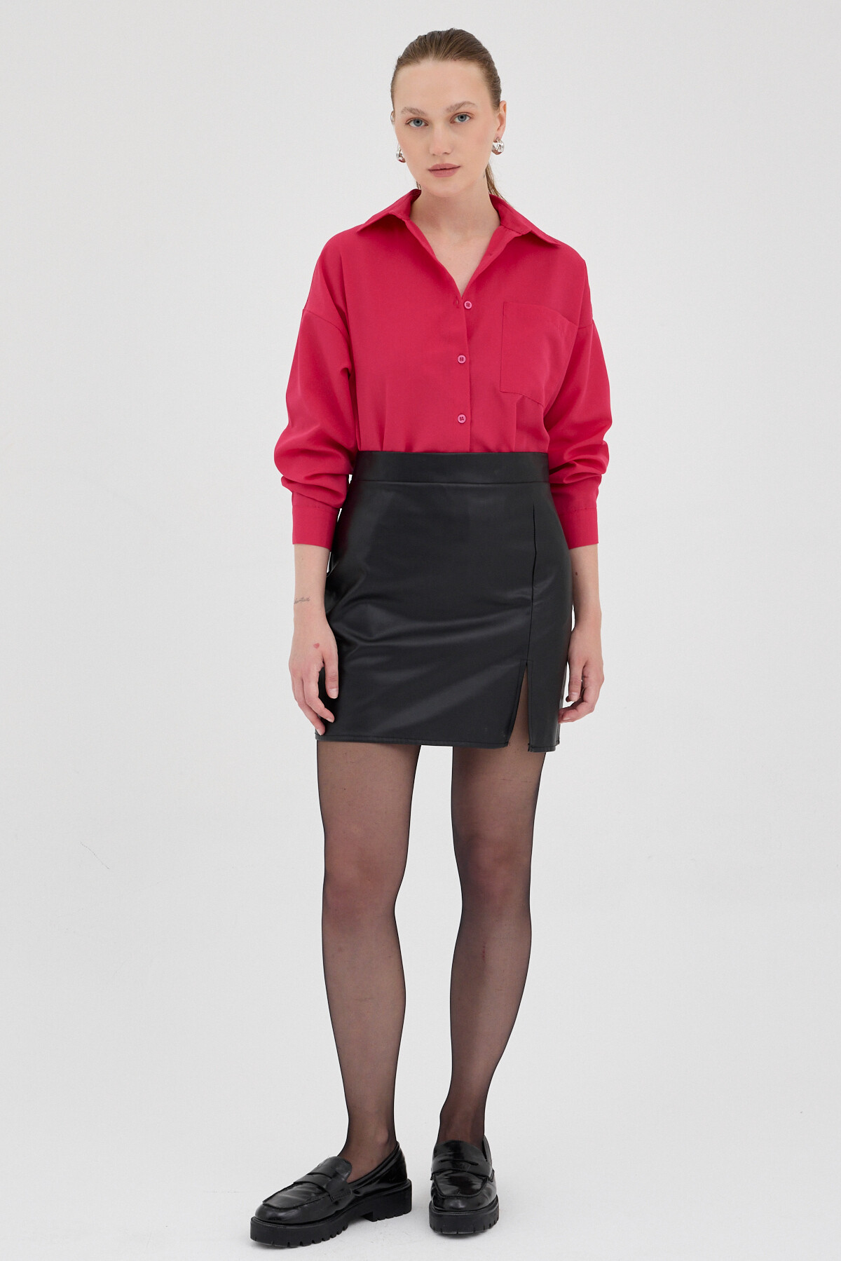 Fuşya Tek Cepli Oversize Gömlek 8158A - 3