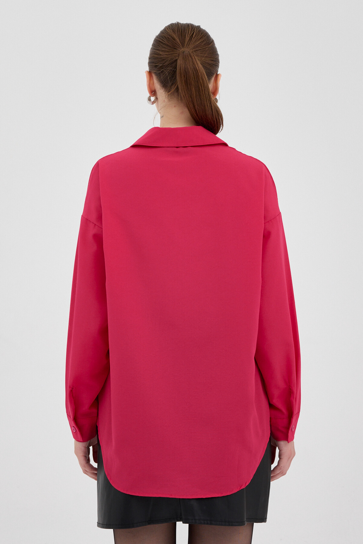Fuşya Tek Cepli Oversize Gömlek 8158A - 5