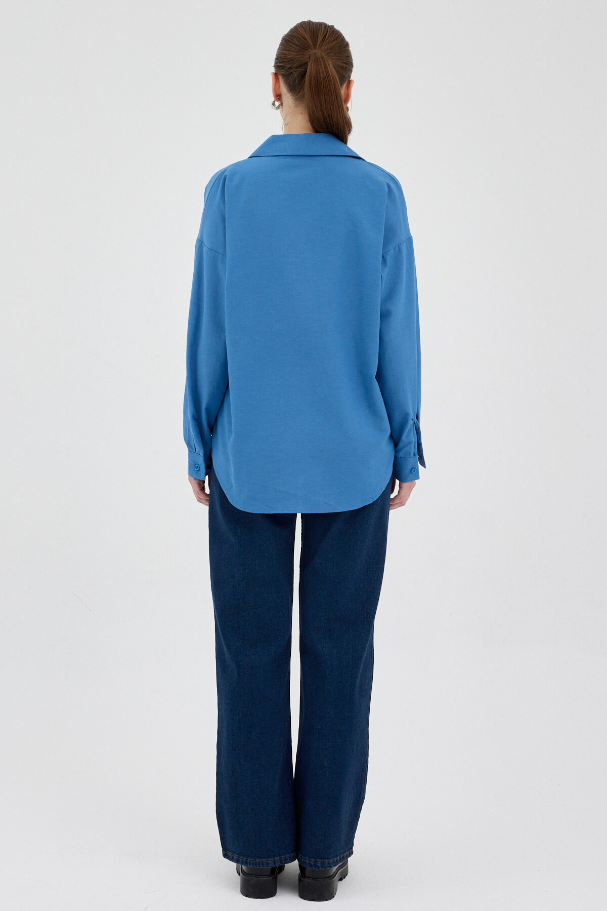 İndigo Tek Cepli Oversize Gömlek 8158A - 5