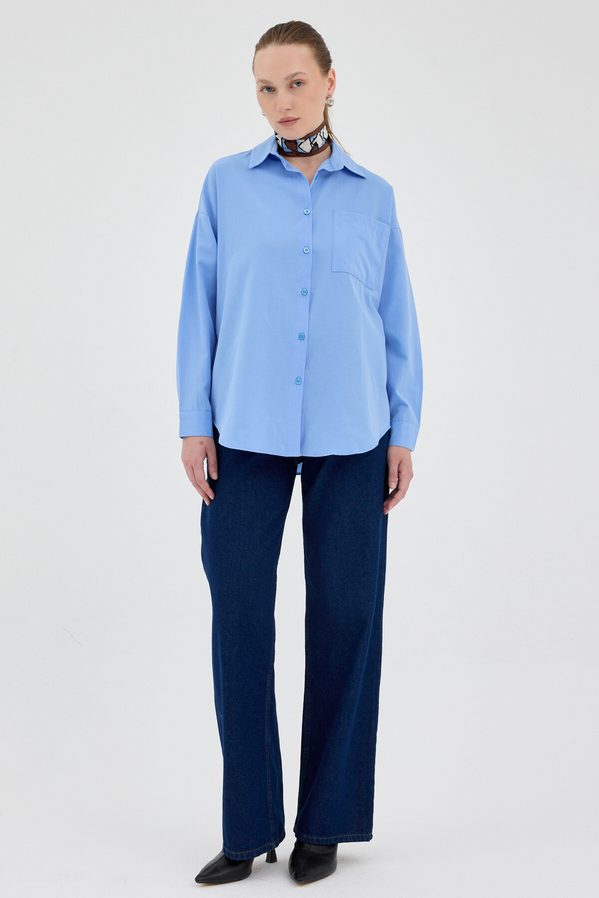 Mavi Tek Cepli Oversize Gömlek 8158A - 3