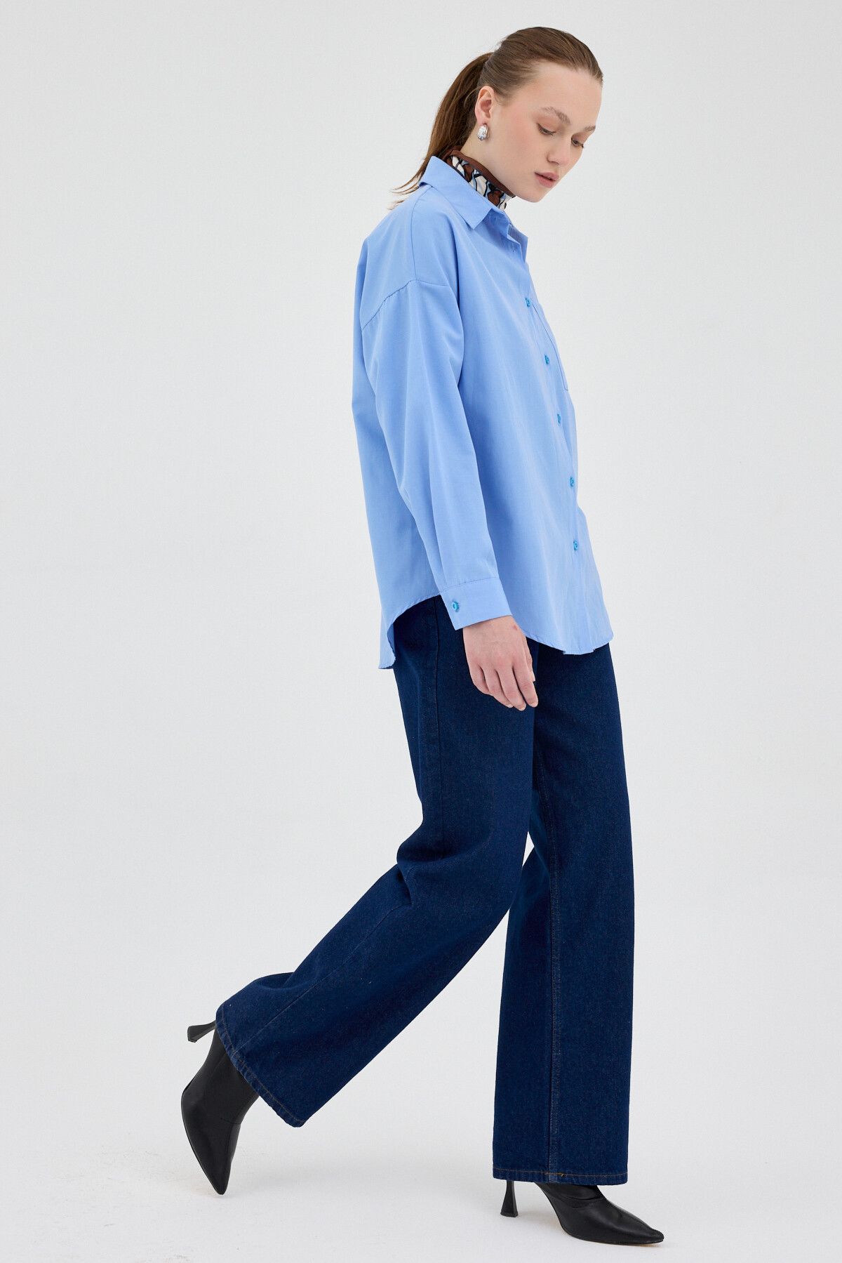 Mavi Tek Cepli Oversize Gömlek 8158A - 6