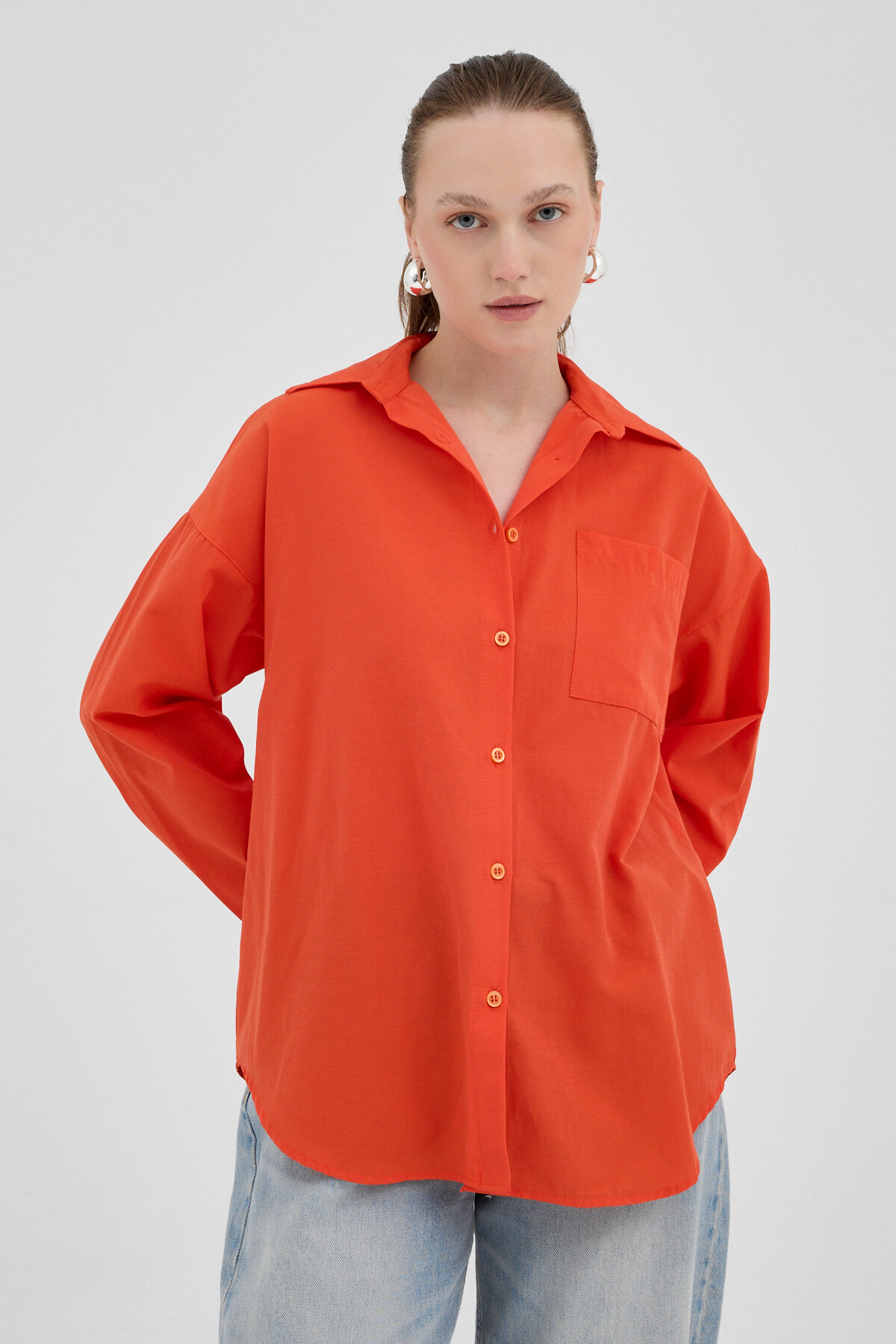 Orange Tek Cepli Oversize Gömlek 8158A - 4