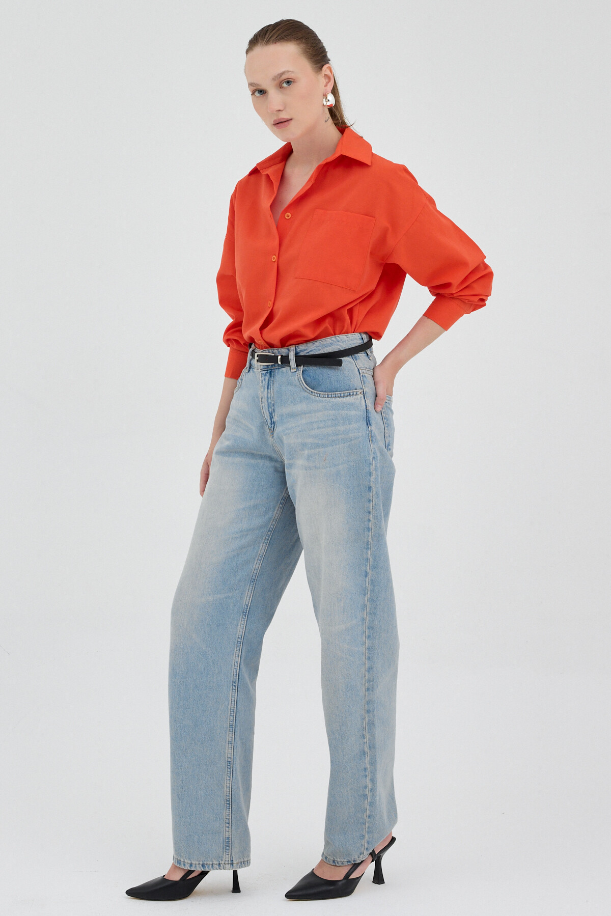 Orange Tek Cepli Oversize Gömlek 8158A - 3