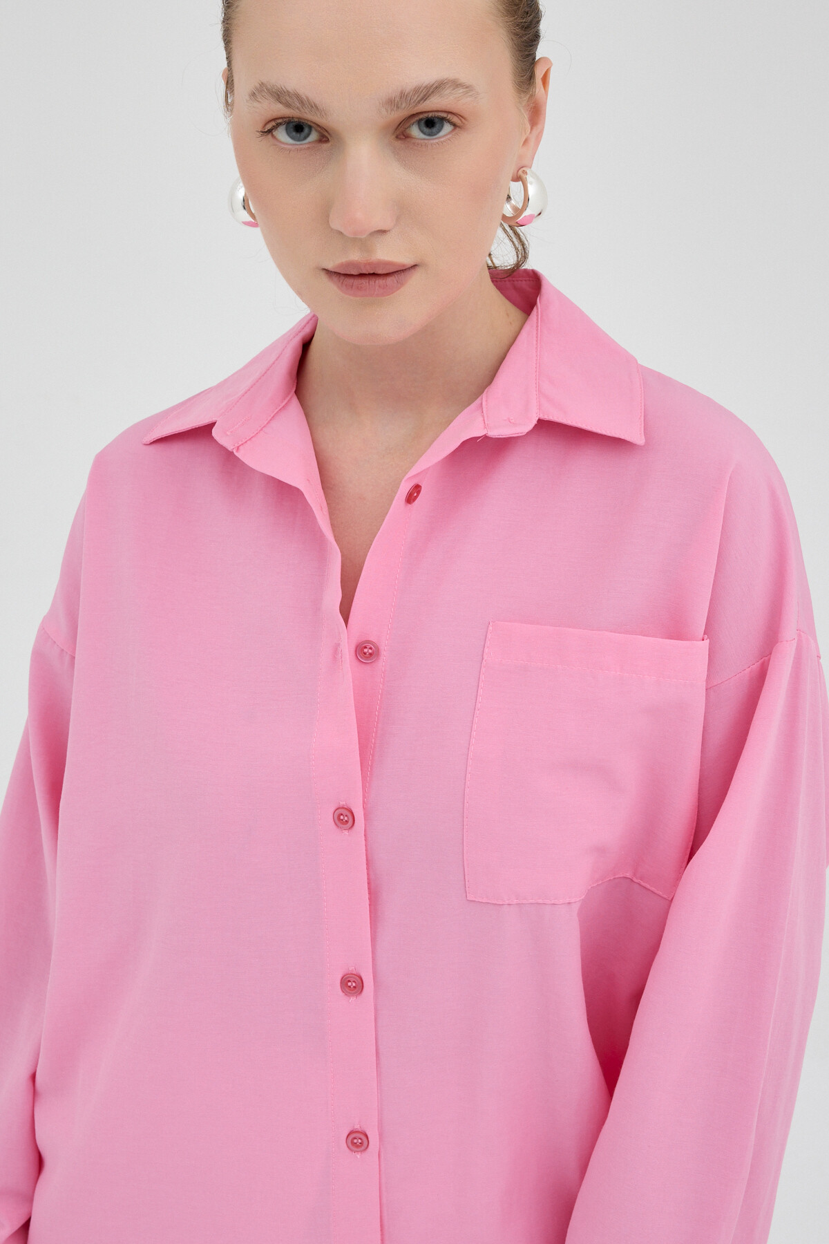 Şeker Pembe Tek Cepli Oversize Gömlek 8158A - RAYS