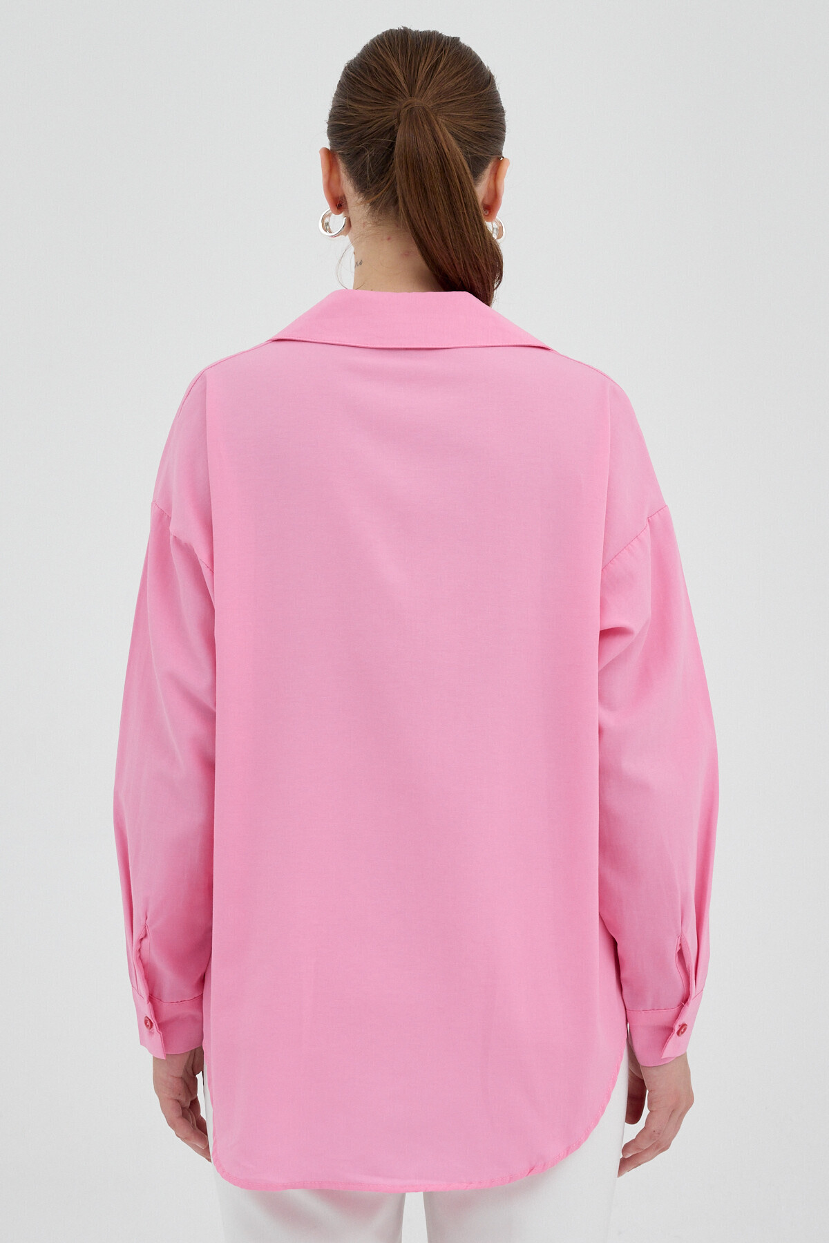 Şeker Pembe Tek Cepli Oversize Gömlek 8158A - 5