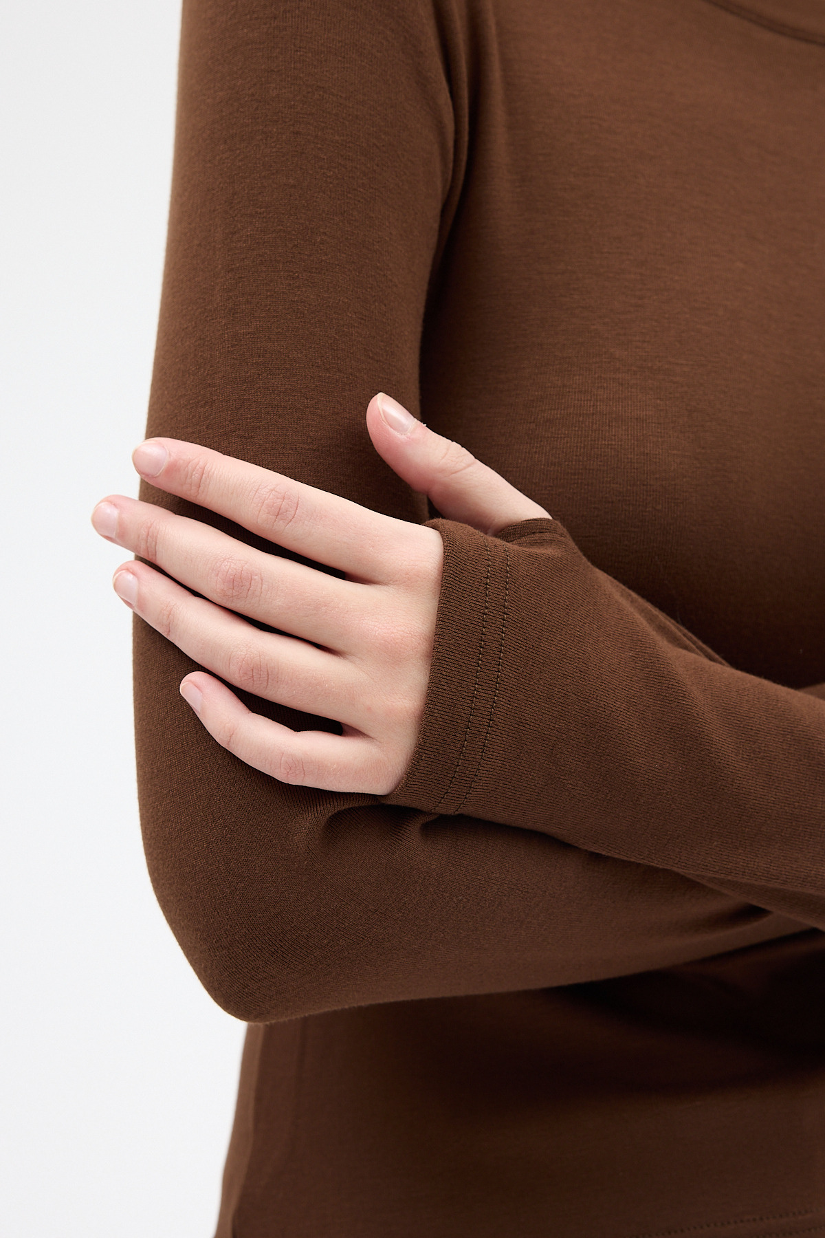 Kahve Premium/Viskoz Yumuşak Kumaşlı Parmak Geçmeli Crop Bluz 8162A - 6