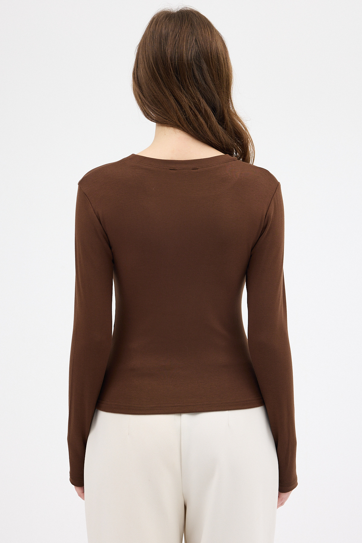 Kahve Premium/Viskoz Yumuşak Kumaşlı Parmak Geçmeli Crop Bluz 8162A - 5