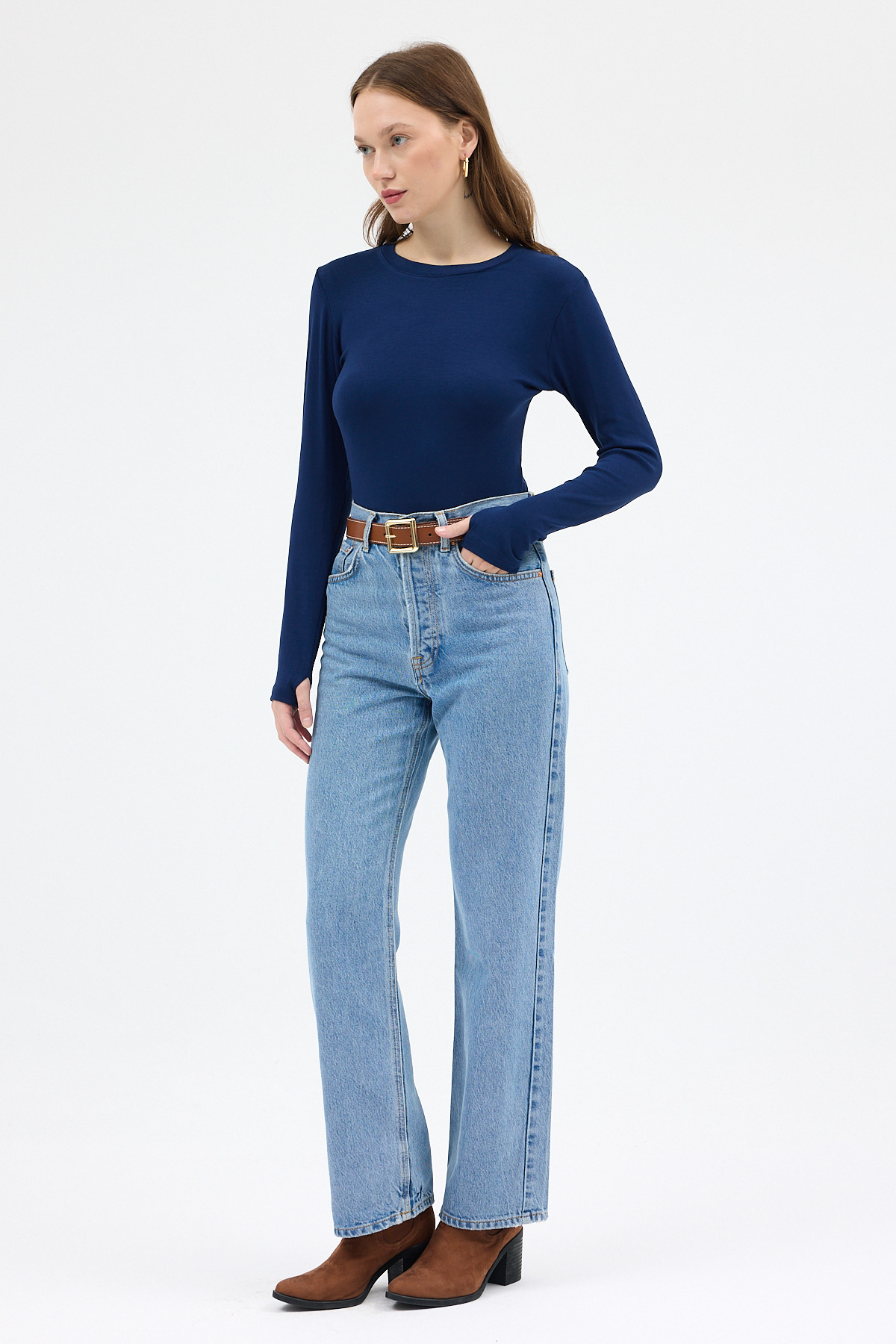 Laci Premium/Viskoz Yumuşak Kumaşlı Parmak Geçmeli Crop Bluz 8162A - RAYS