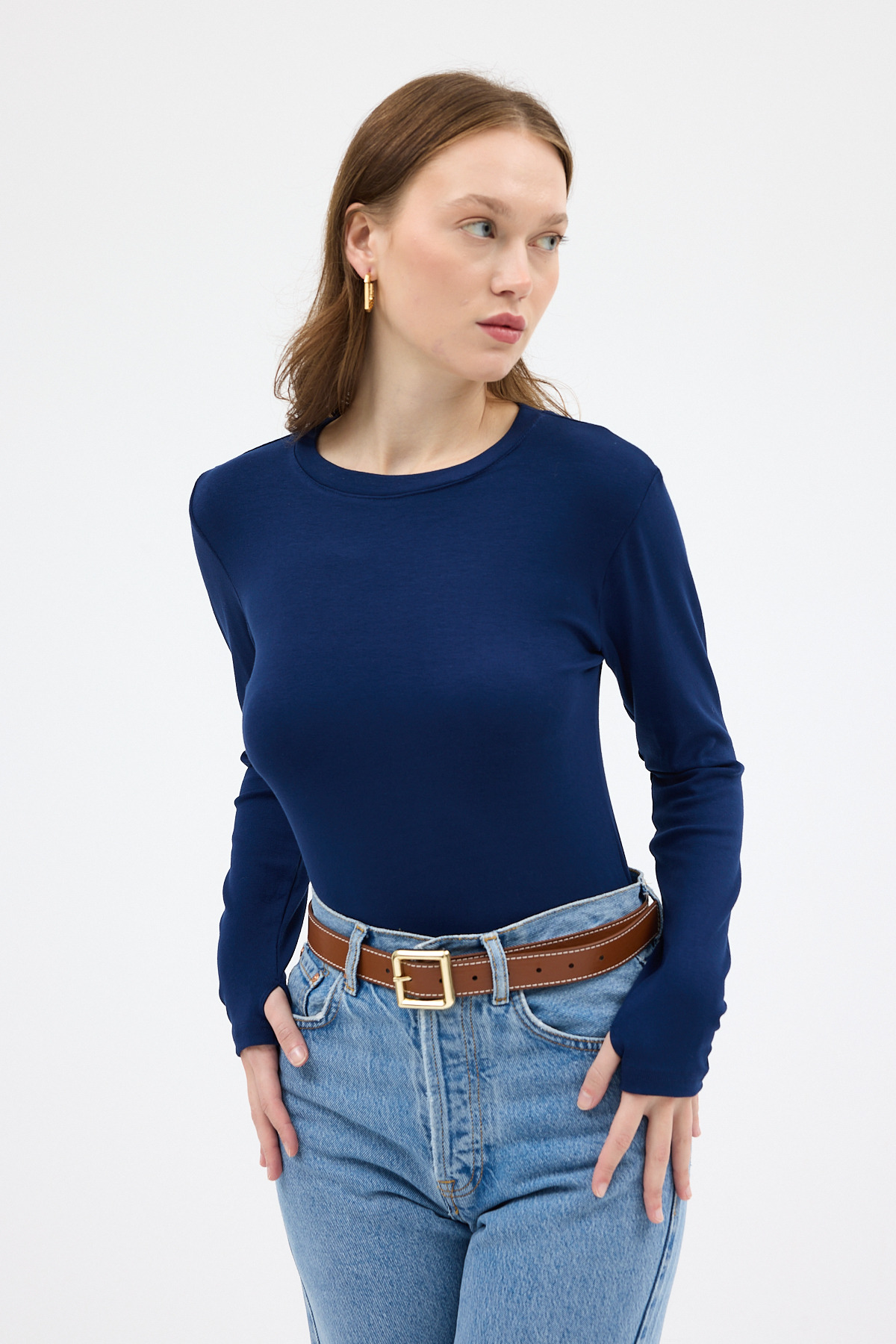 Laci Premium/Viskoz Yumuşak Kumaşlı Parmak Geçmeli Crop Bluz 8162A - 6