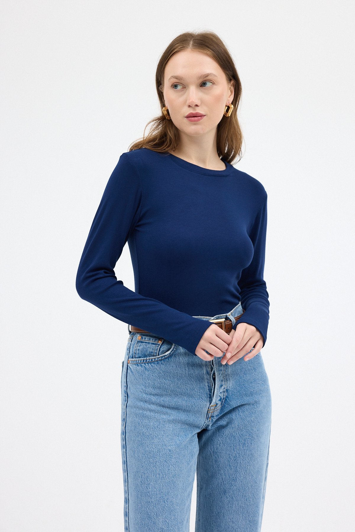 Laci Premium/Viskoz Yumuşak Kumaşlı Parmak Geçmeli Crop Bluz 8162A - RAYS
