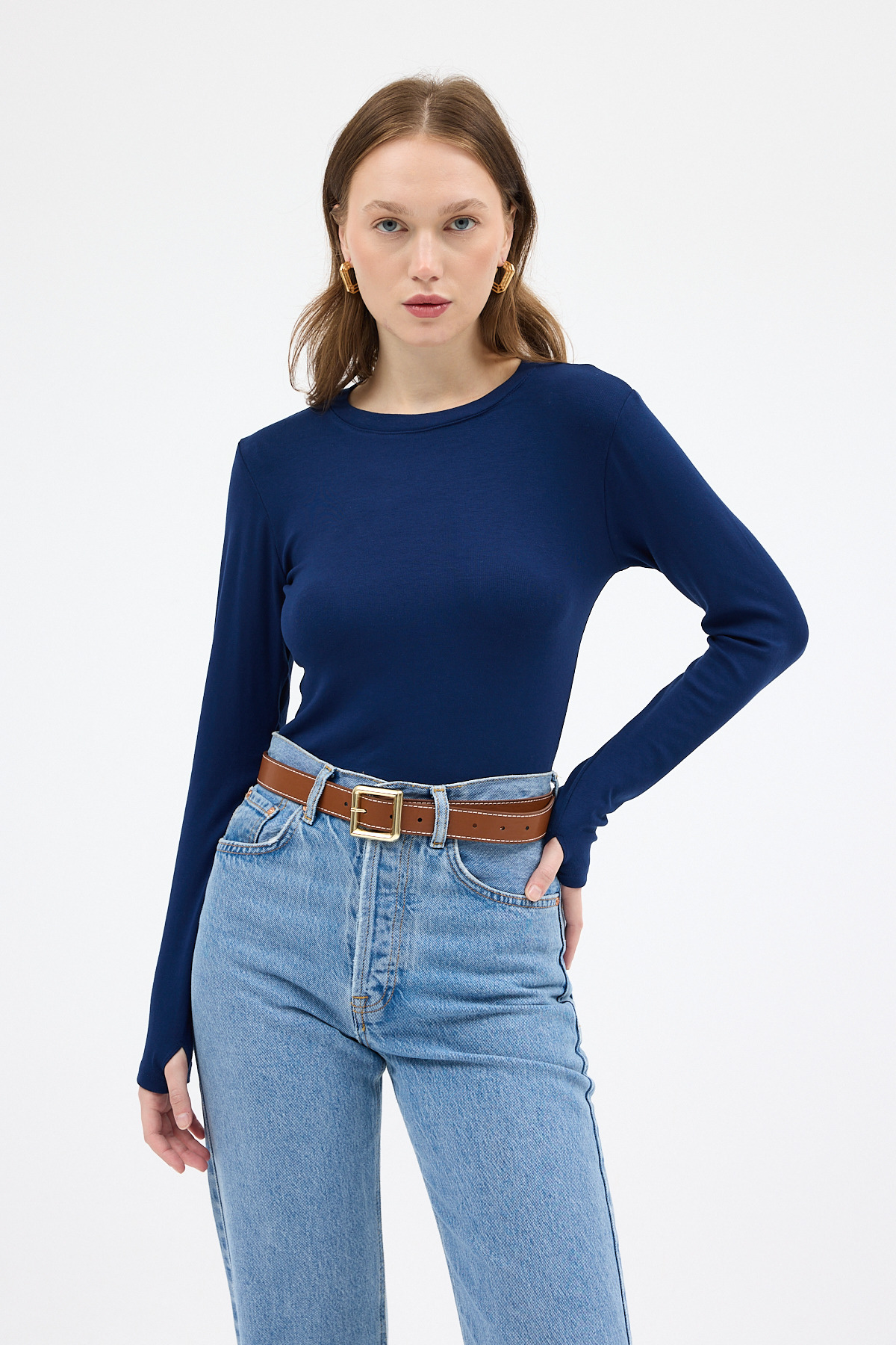 Laci Premium/Viskoz Yumuşak Kumaşlı Parmak Geçmeli Crop Bluz 8162A - RAYS