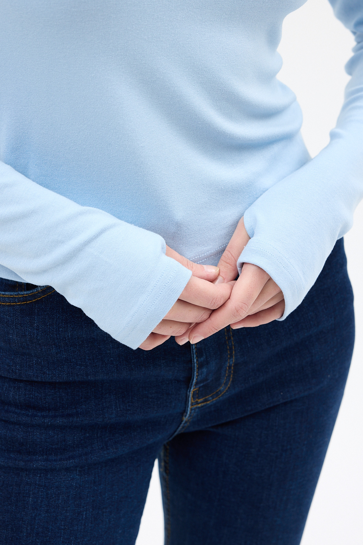 Mavi Premium/Viskoz Yumuşak Kumaşlı Parmak Geçmeli Crop Bluz 8162A - 4