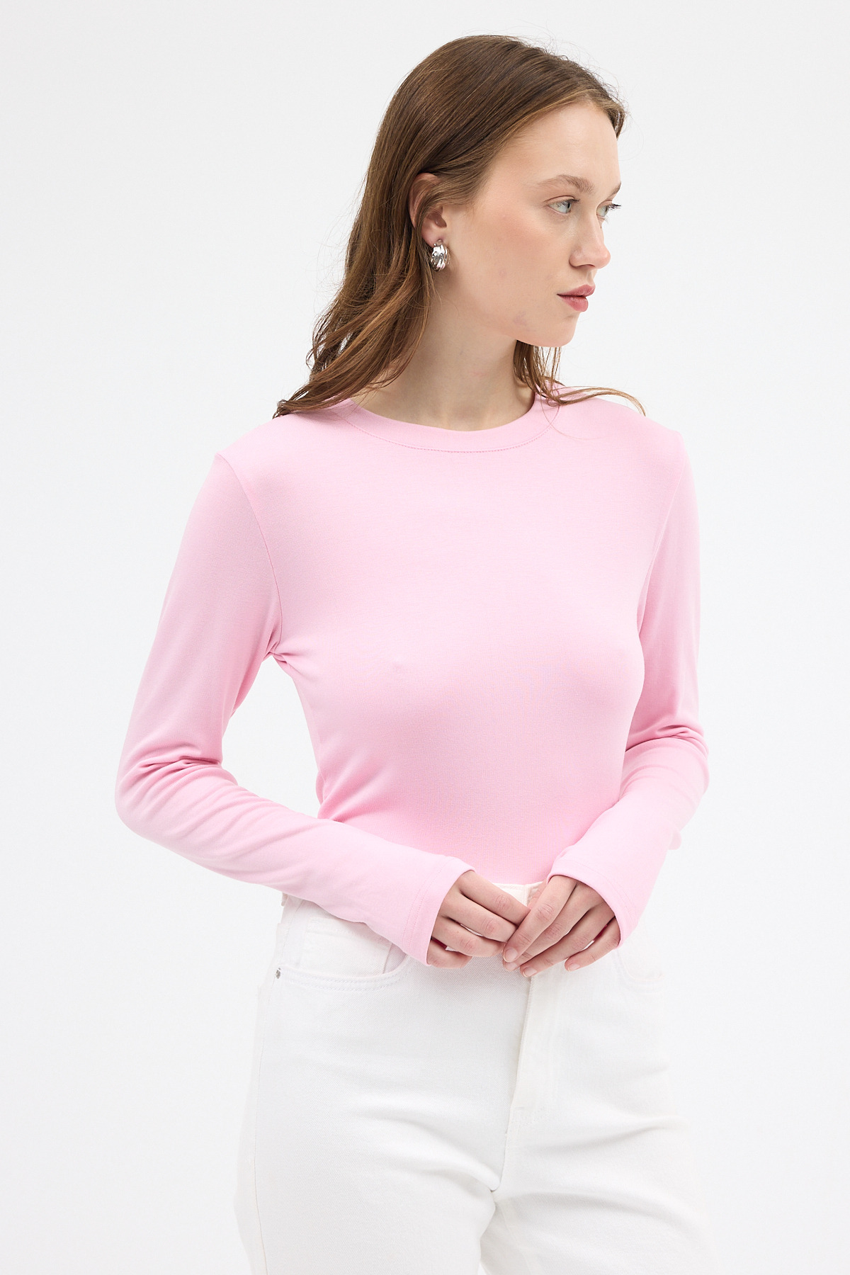 Pembe Premium/Viskoz Yumuşak Kumaşlı Parmak Geçmeli Crop Bluz 8162A - 2