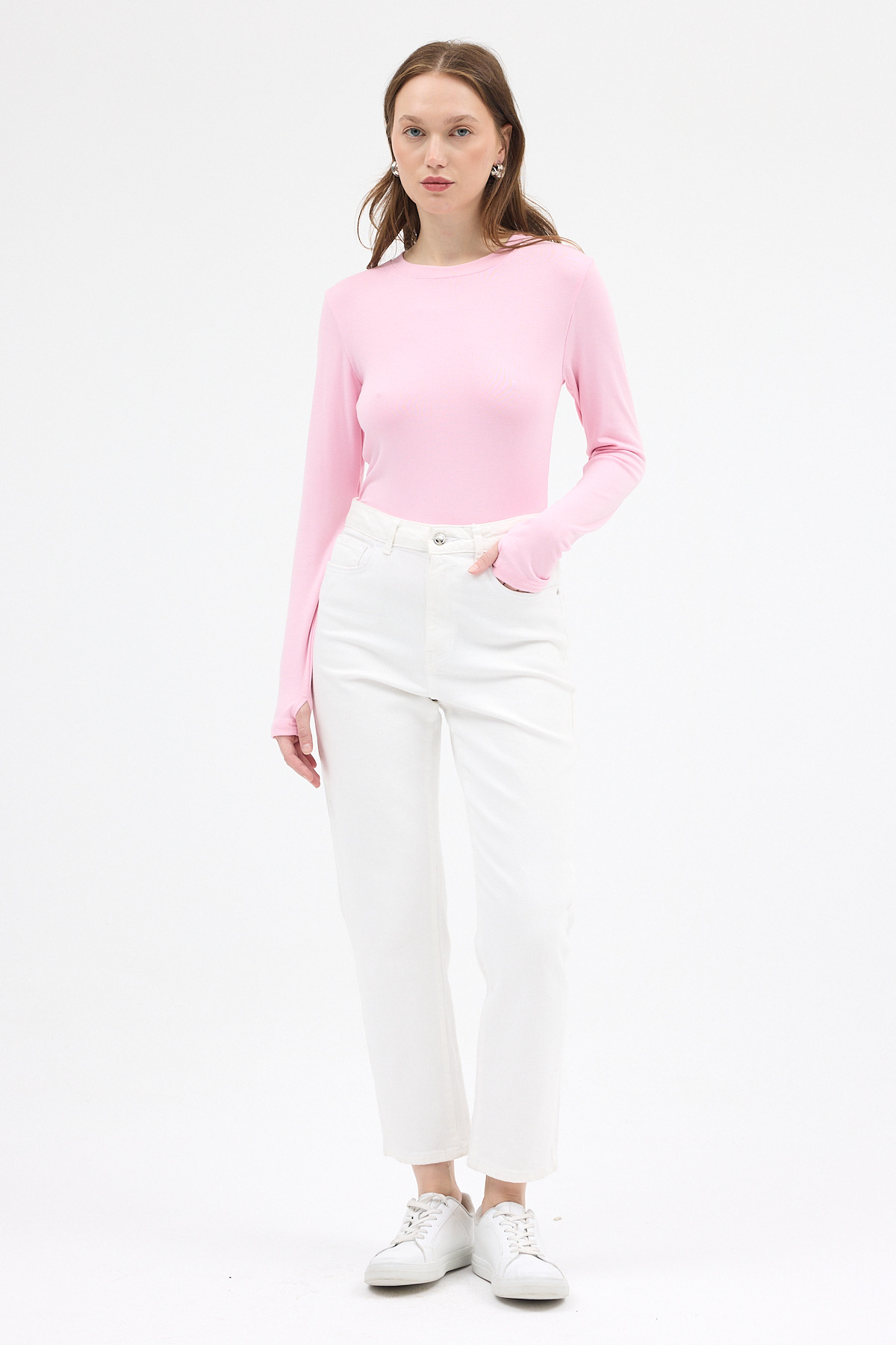 Pembe Premium/Viskoz Yumuşak Kumaşlı Parmak Geçmeli Crop Bluz 8162A - 3