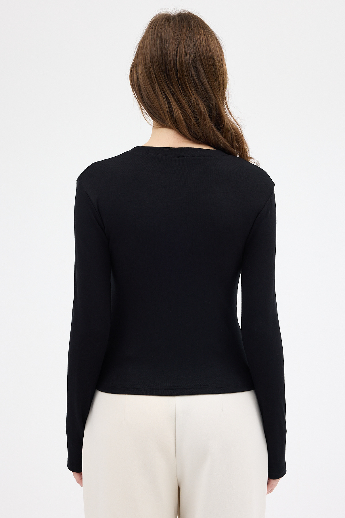 Siyah Premium/Viskoz Yumuşak Kumaşlı Parmak Geçmeli Crop Bluz 8162A - 5