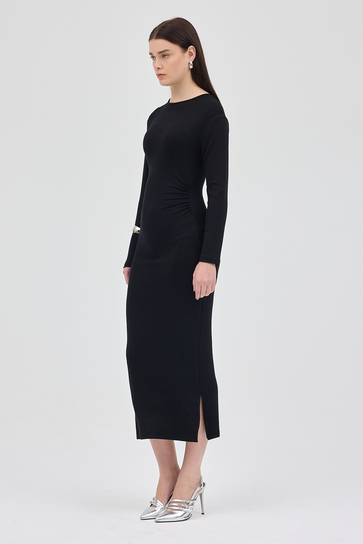 Siyah Önden Büzgülü Elbise 8171A - 2