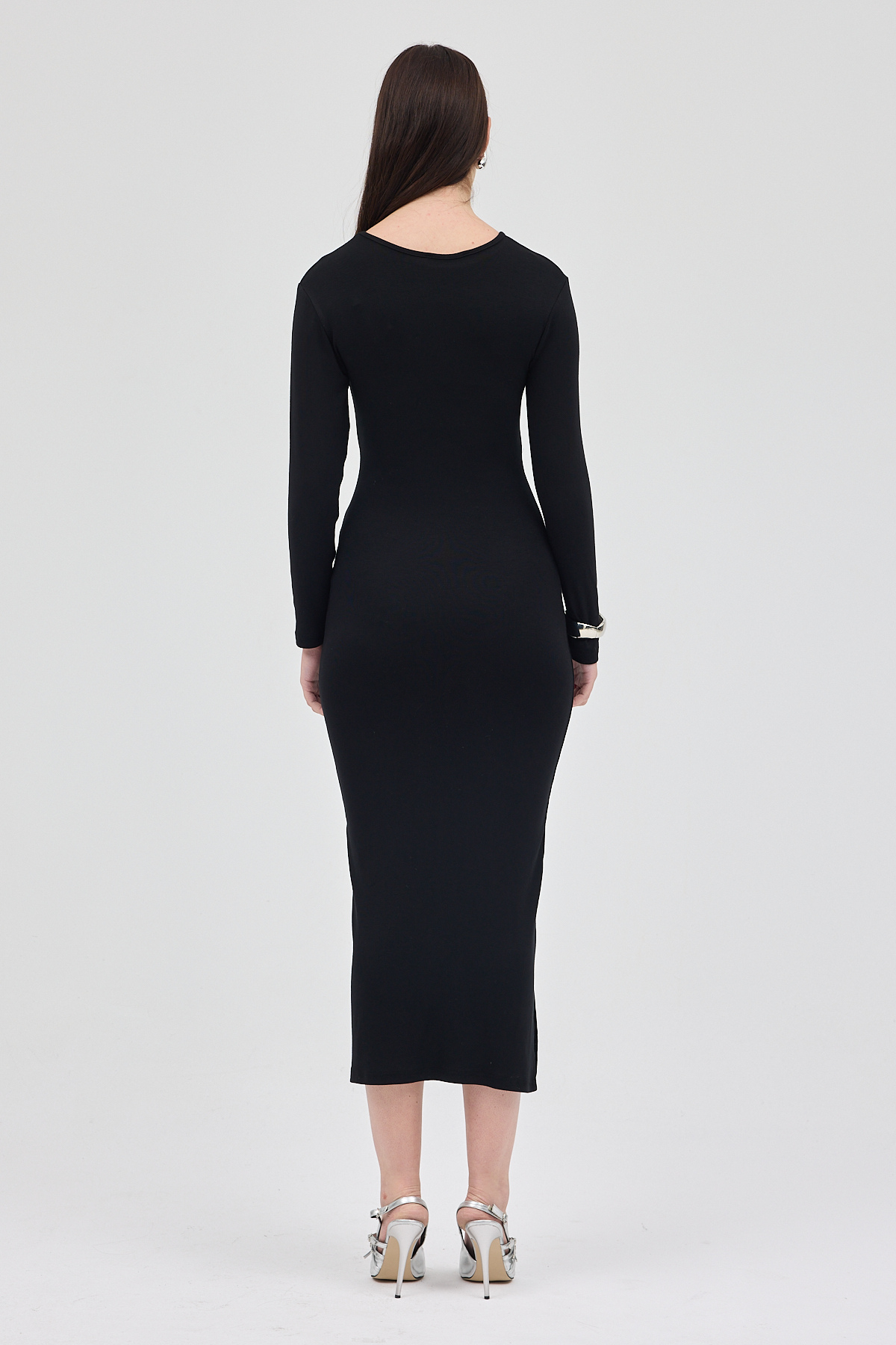 Siyah Önden Büzgülü Elbise 8171A - 5