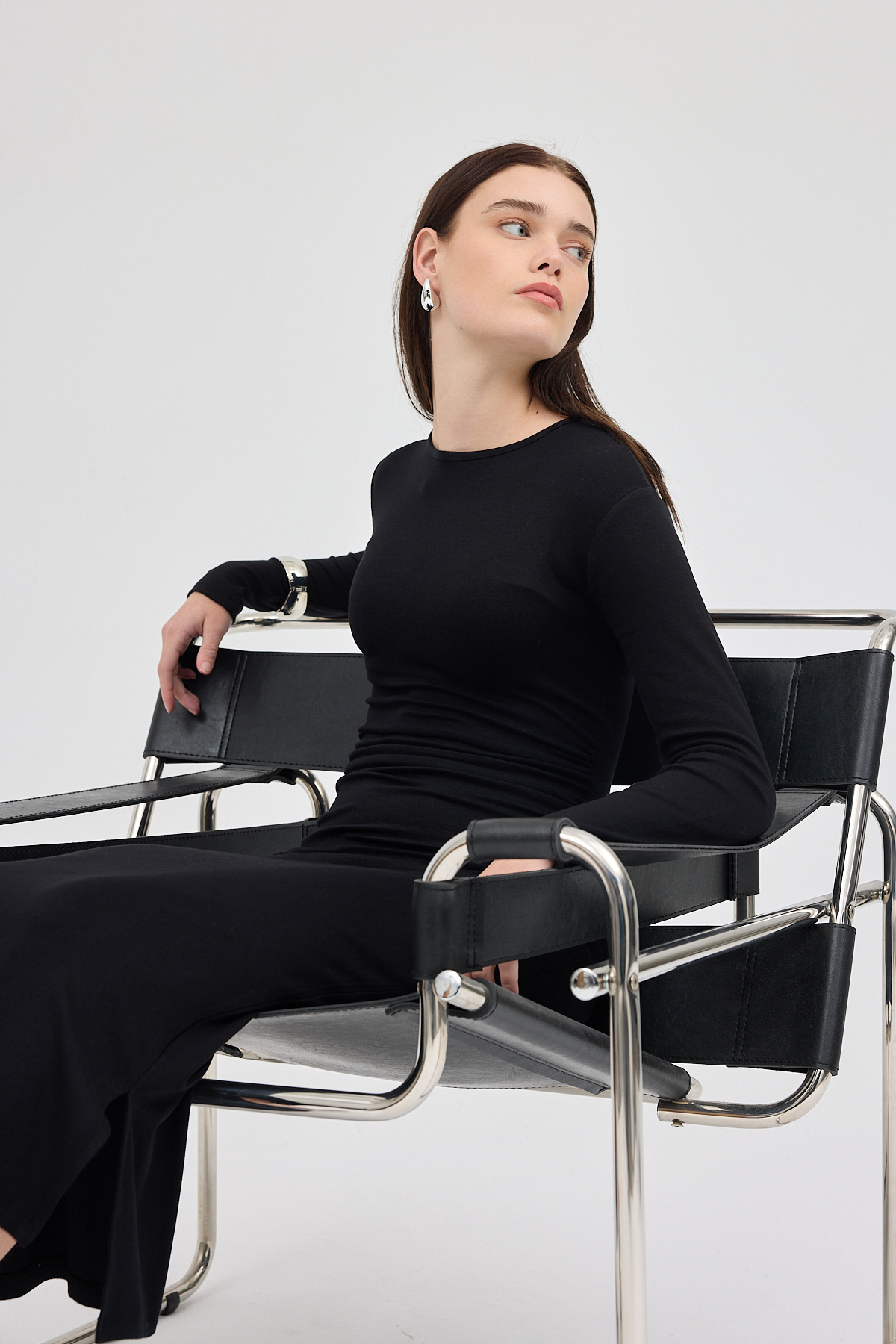 Siyah Önden Büzgülü Elbise 8171A - 6