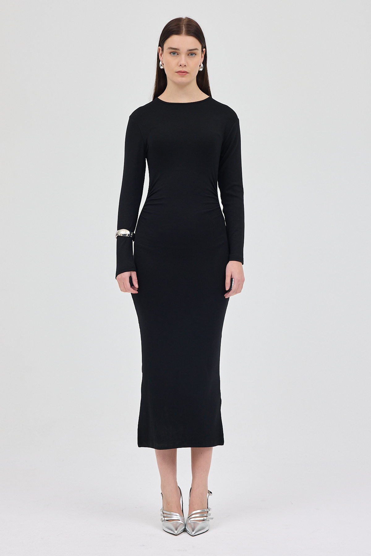 Siyah Önden Büzgülü Elbise 8171A - 7