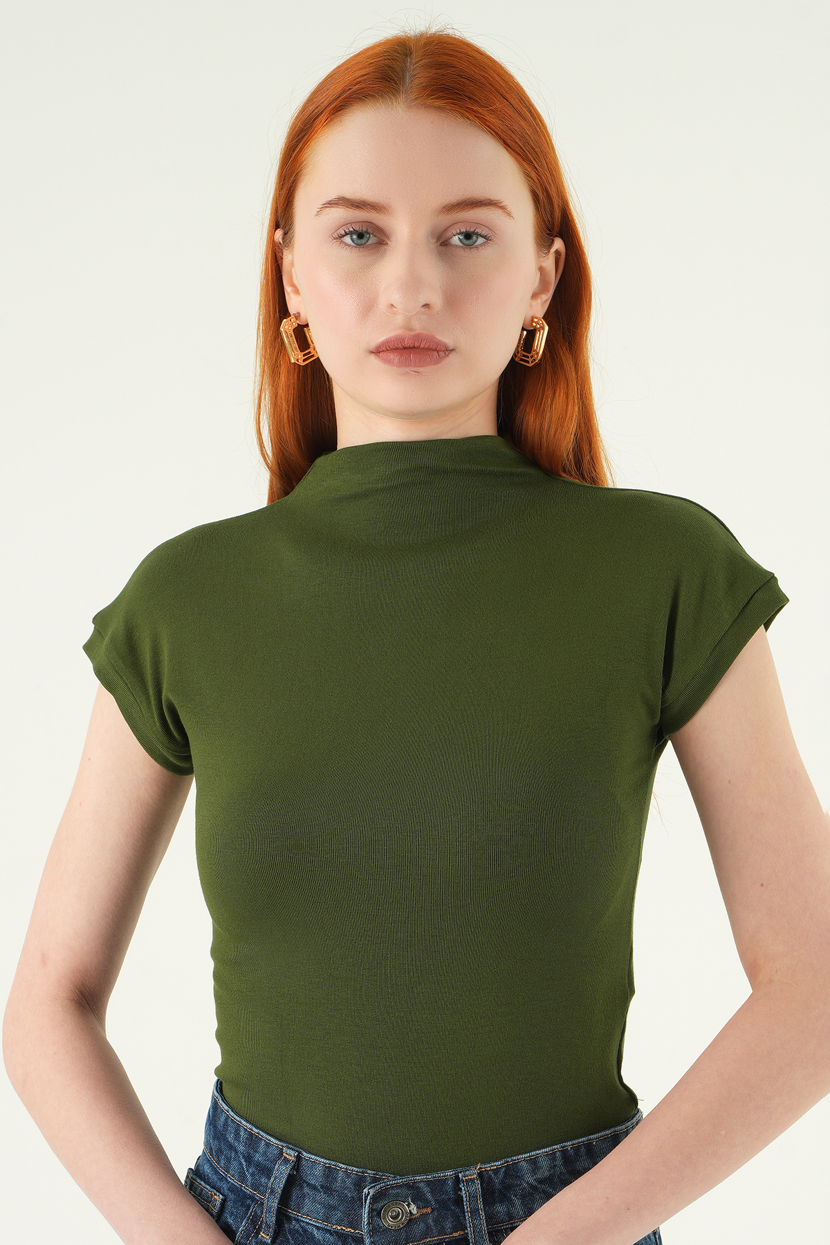 8174A Dik Yaka Kısa Kol Badi Haki 