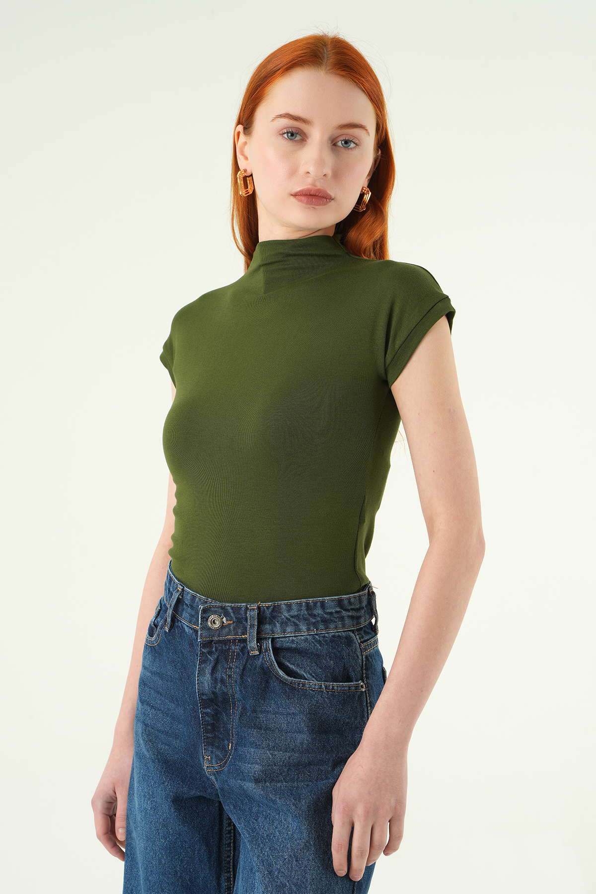 8174A Dik Yaka Kısa Kol Badi Haki - 7