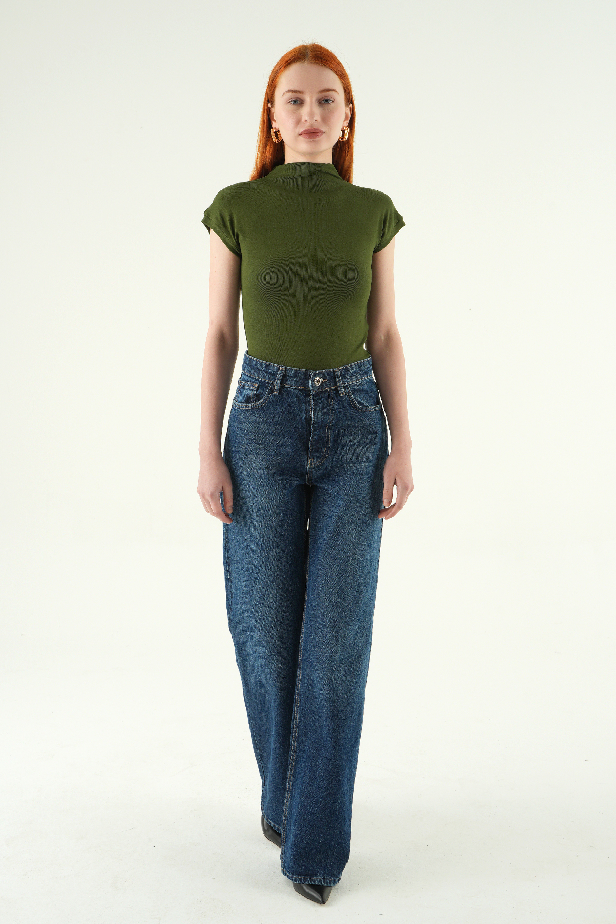 Haki Dik Yaka Kısa Kol Badi 8174A - RAYS