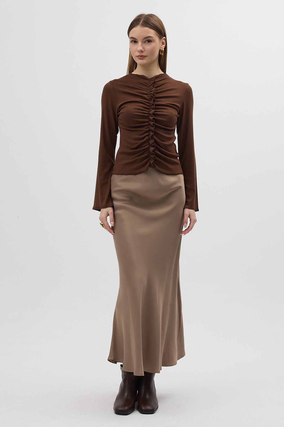 Kaherengi Ön Büzgülü Uzun Kollu Bluz 8178A - 5