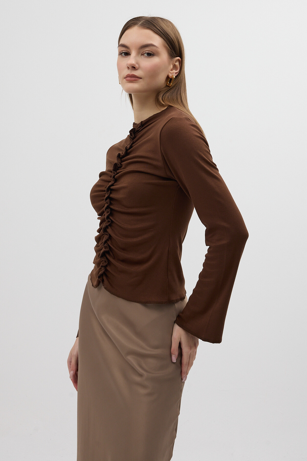 Kaherengi Ön Büzgülü Uzun Kollu Bluz 8178A - 2