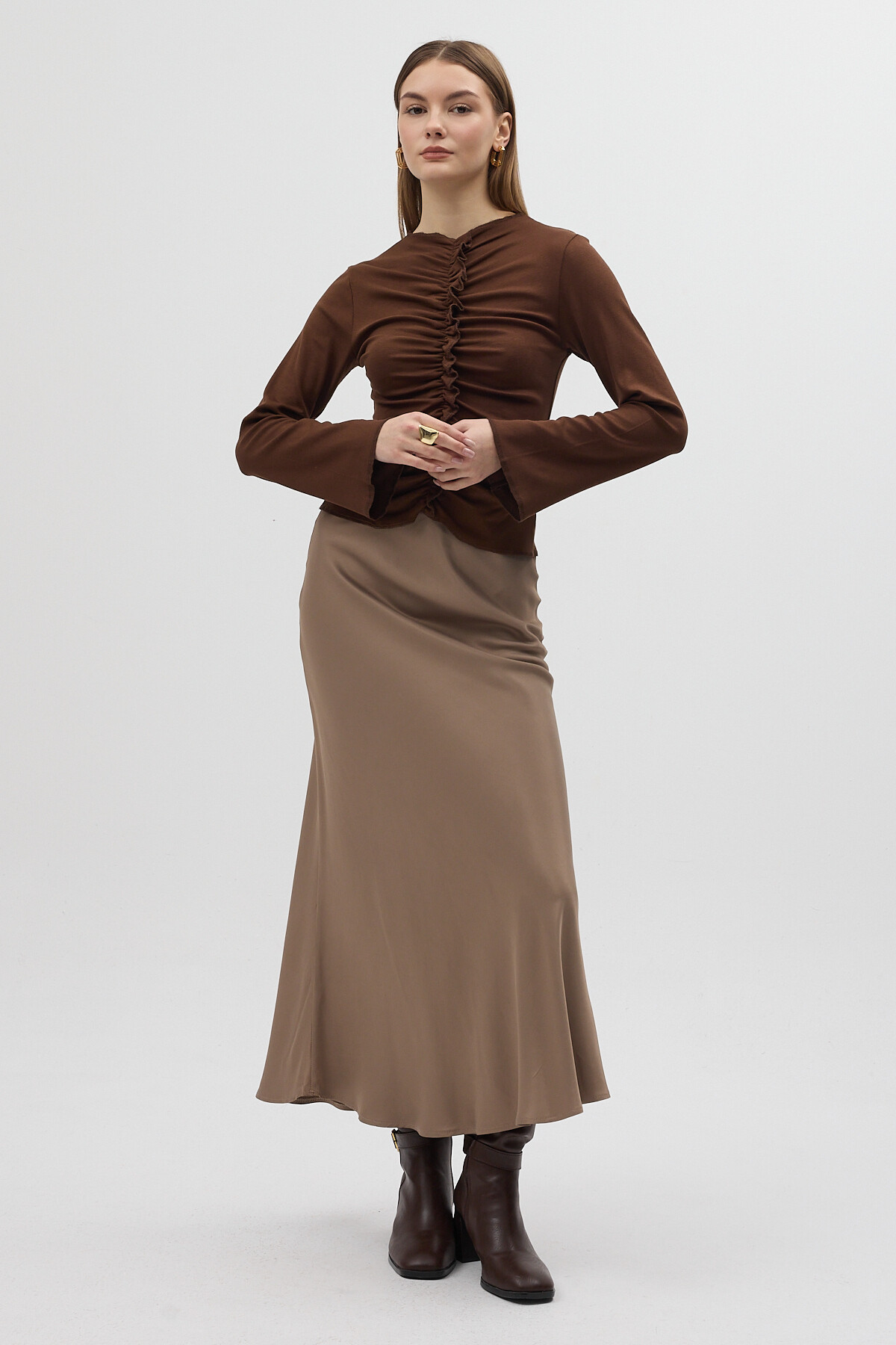 Kaherengi Ön Büzgülü Uzun Kollu Bluz 8178A - 3